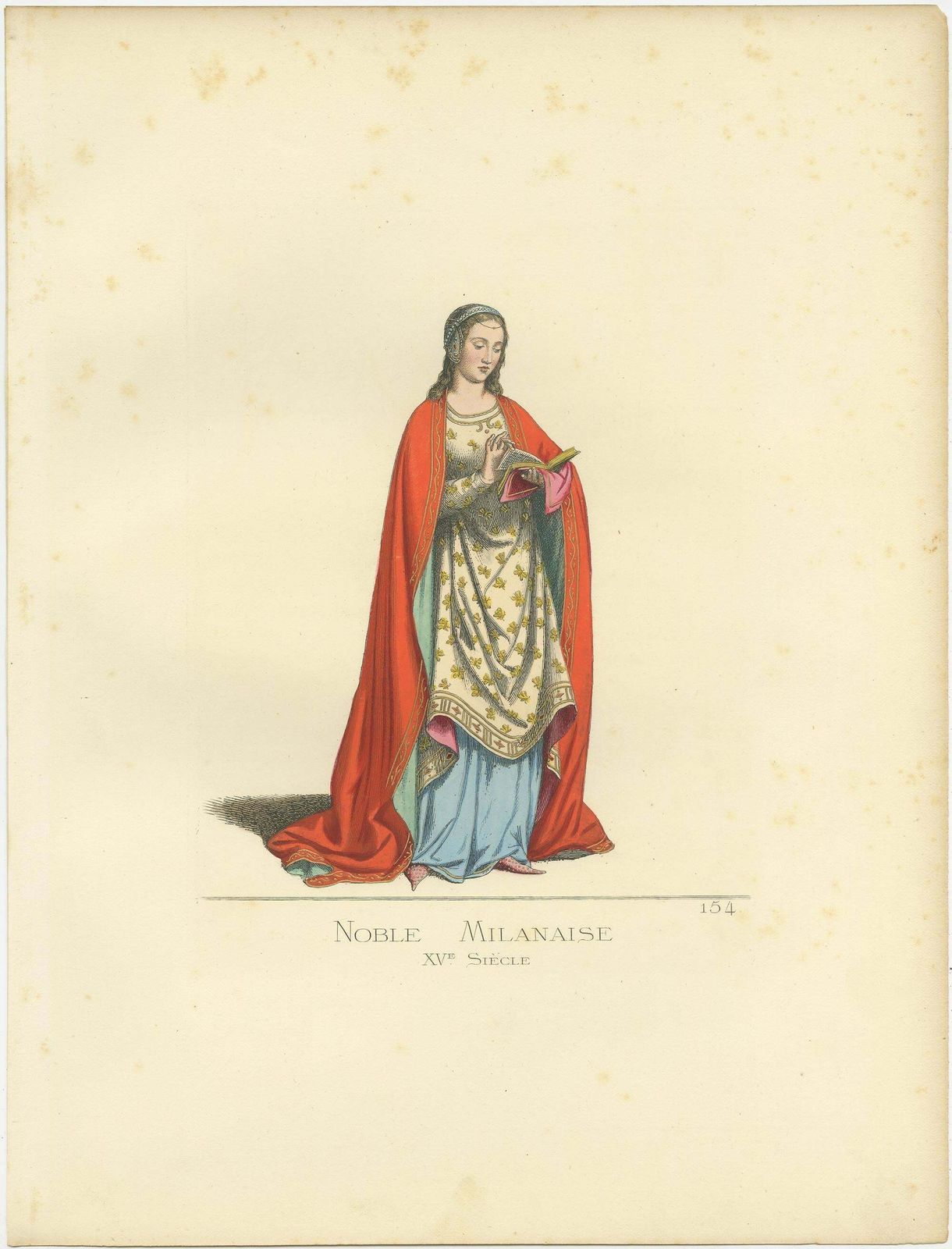 Antique Print Of A Noblewoman From Milan In Italy, By Bonnard, 1860 photo Art
