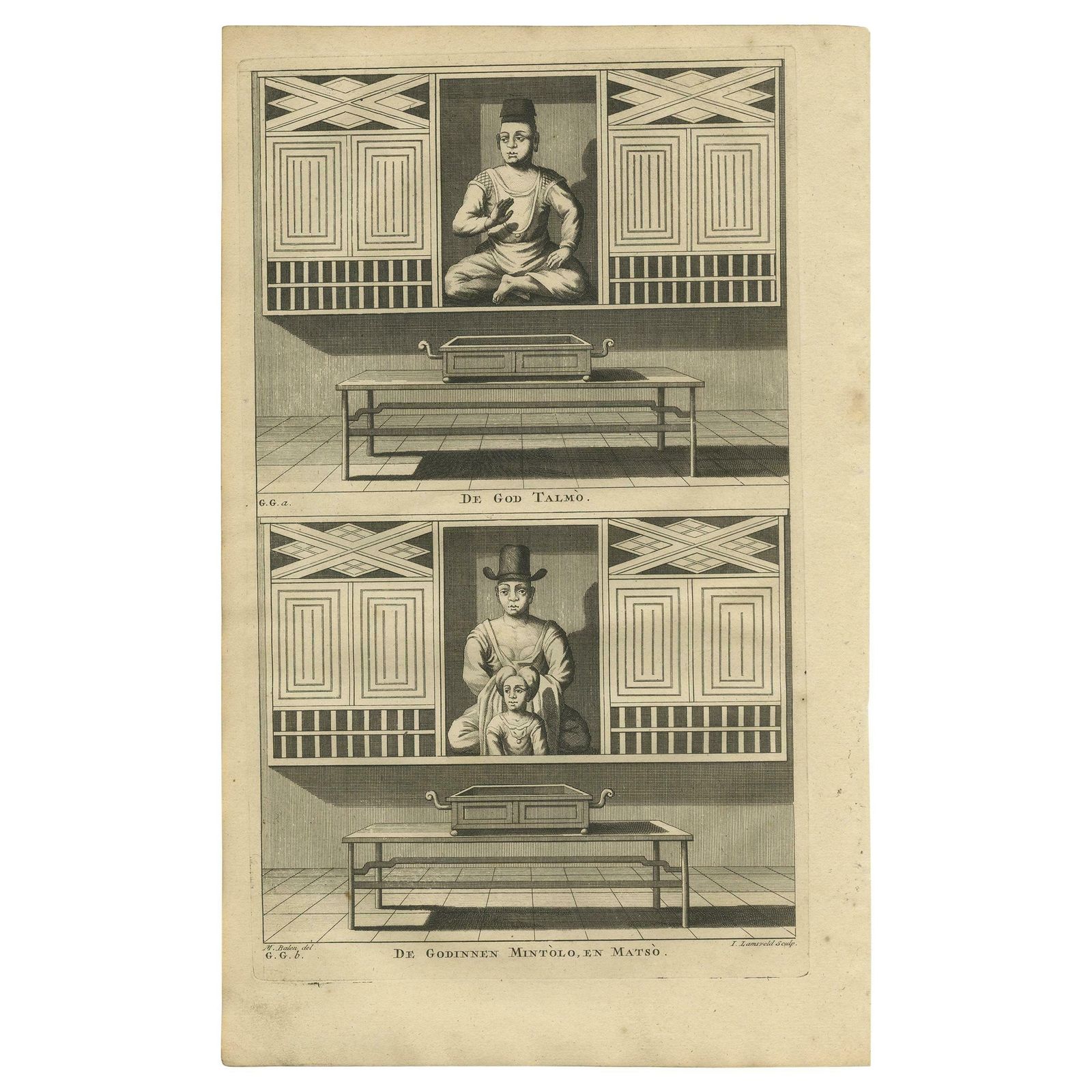 Antique Print Of Deities Of Chinese Buddhism By Valentijn, 1726