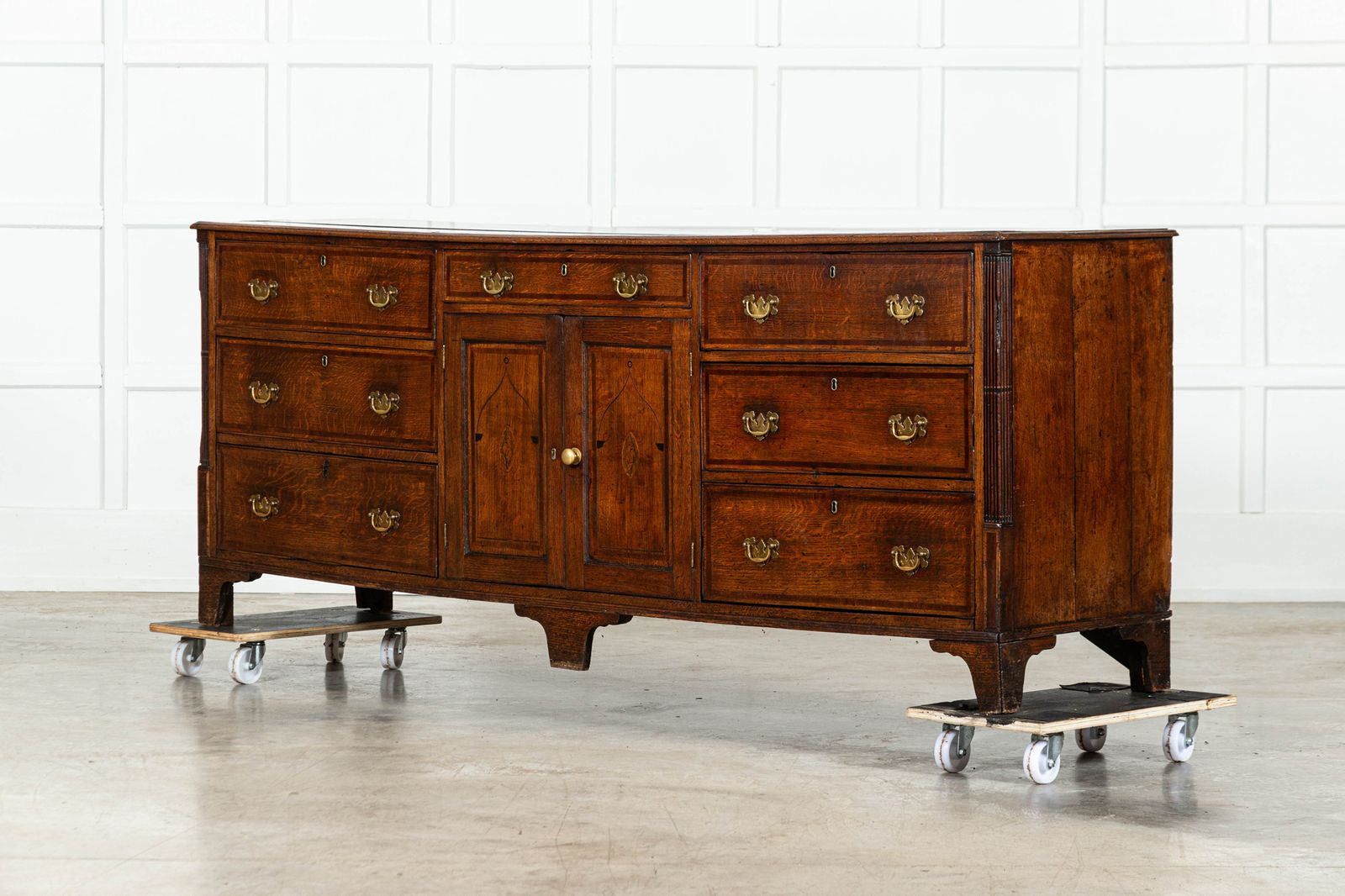Large English George III Oak Inlaid Dresser Base photo 7648.0