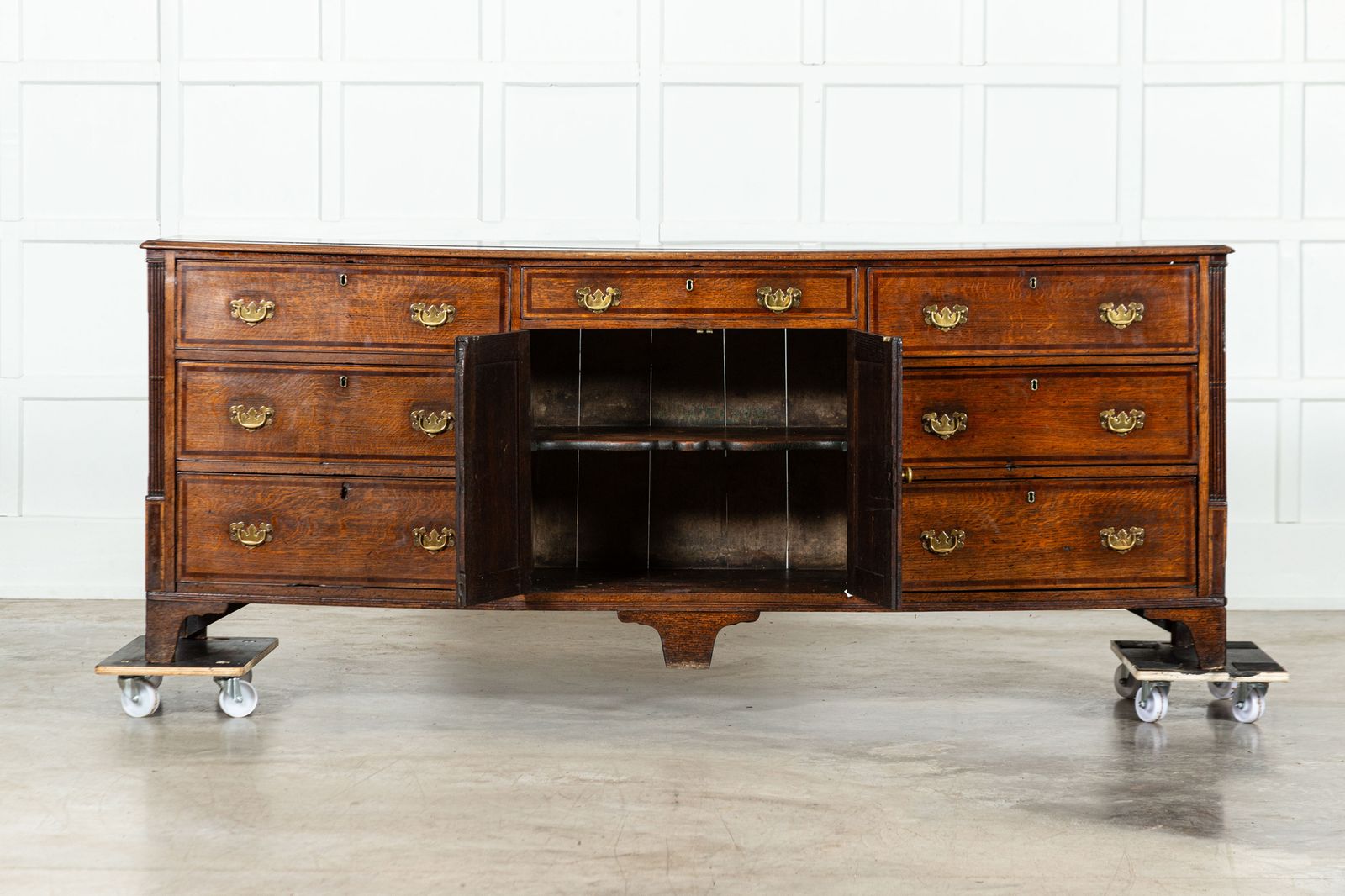 7648.0 Large English George III Oak Inlaid Dresser Base photo