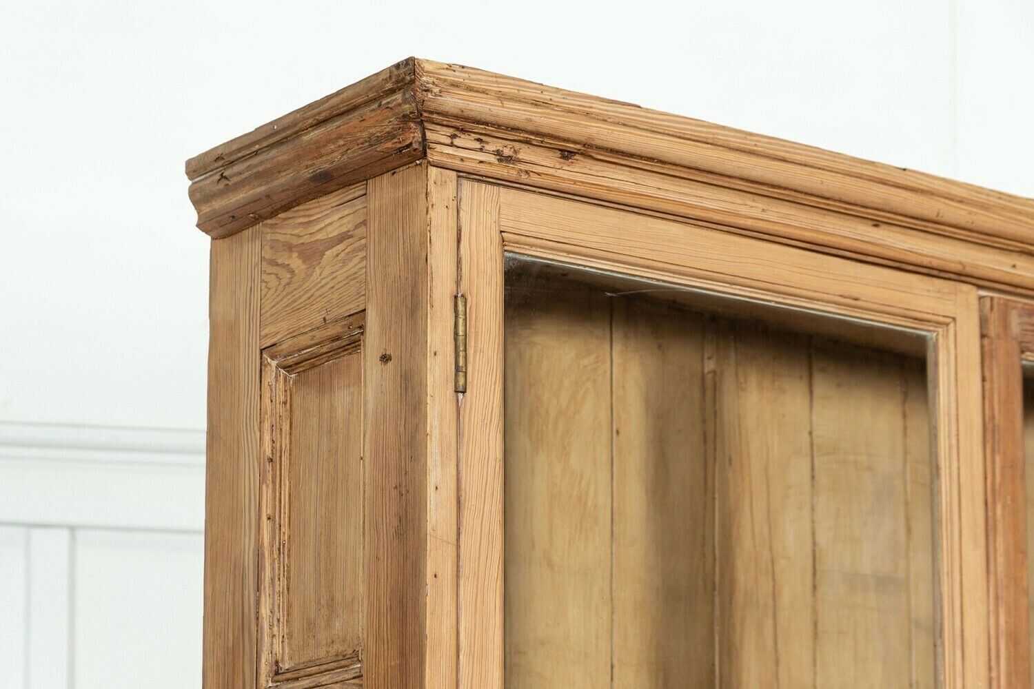 photo for sale Monumental English Pine Glazed Bookcase Cabinet