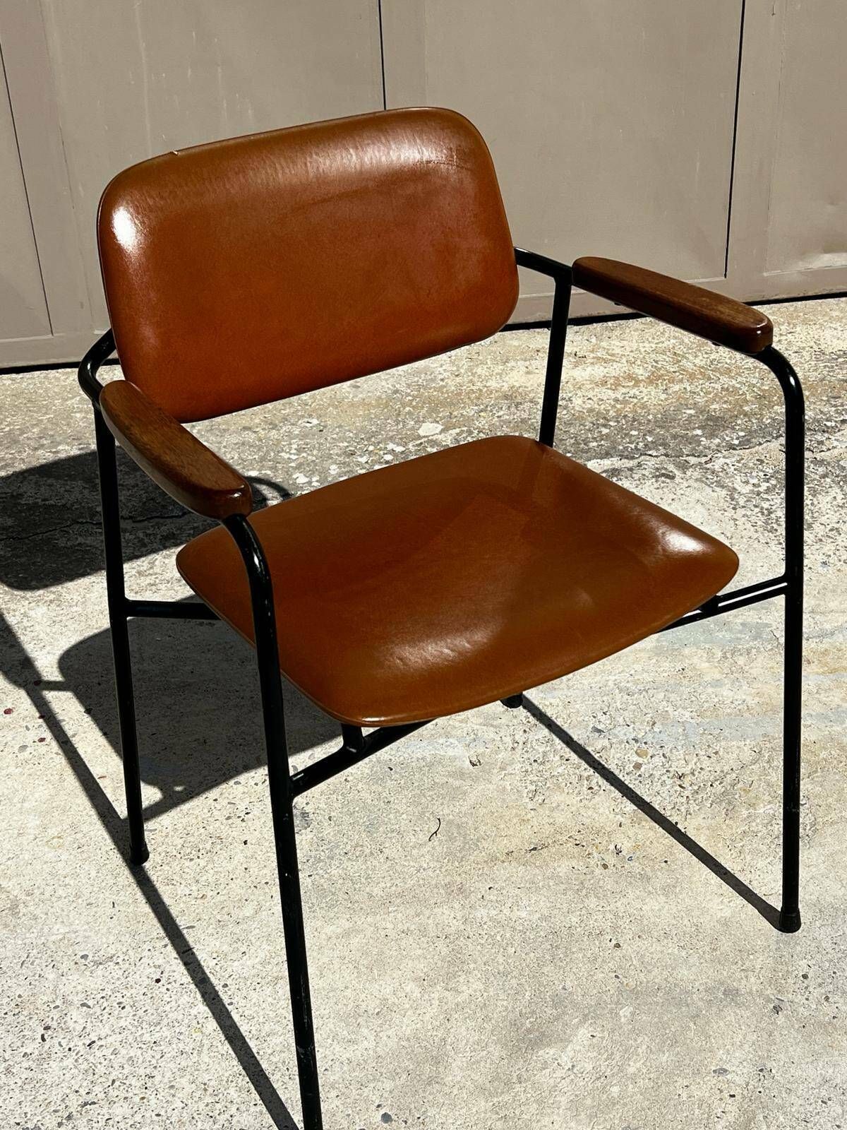 Armchair In Metal, Oak And Imitation Leather Vintage 1950 photo furniture