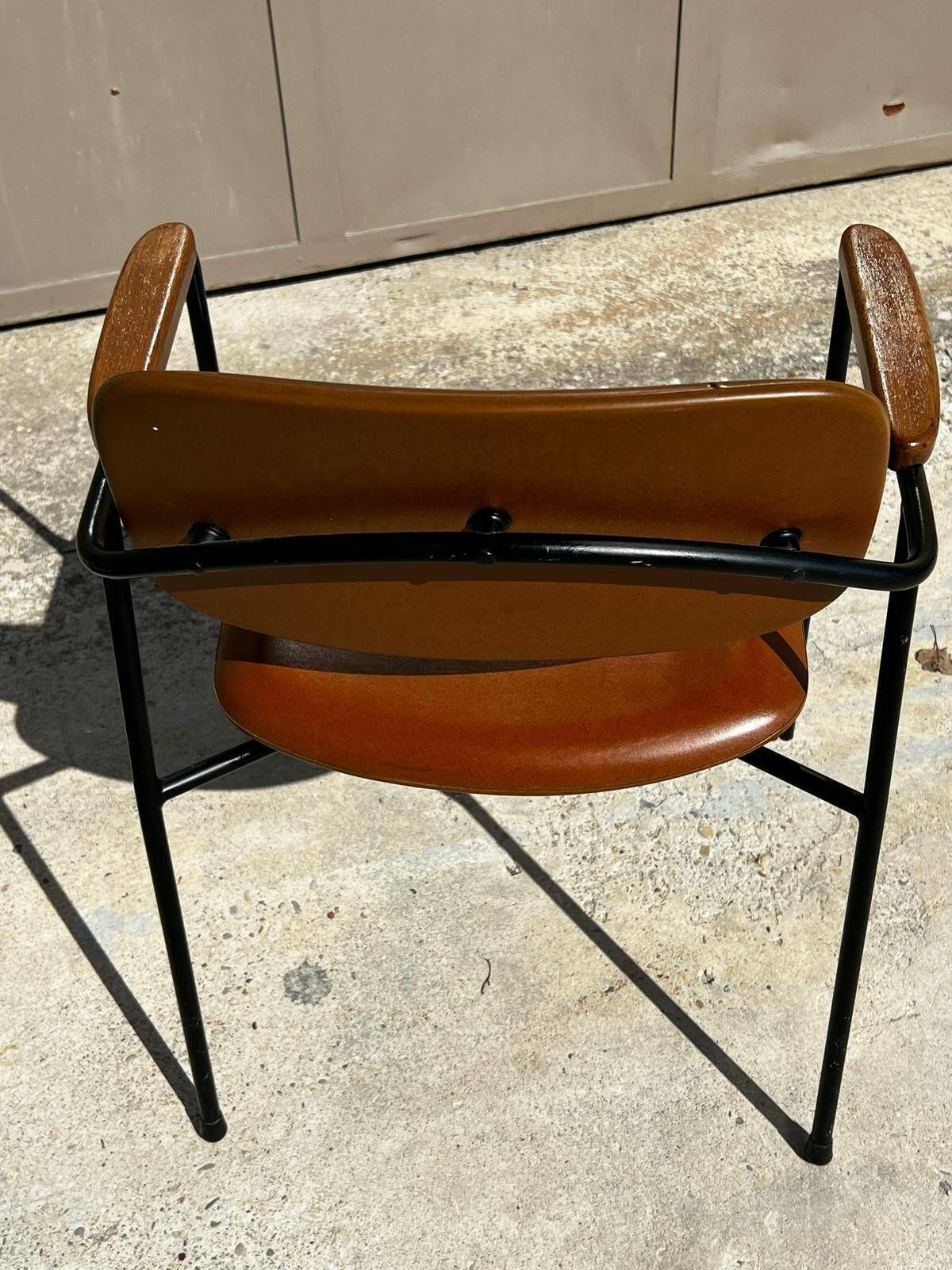 Armchair In Metal, Oak And Imitation Leather Vintage 1950 photo 1026.0