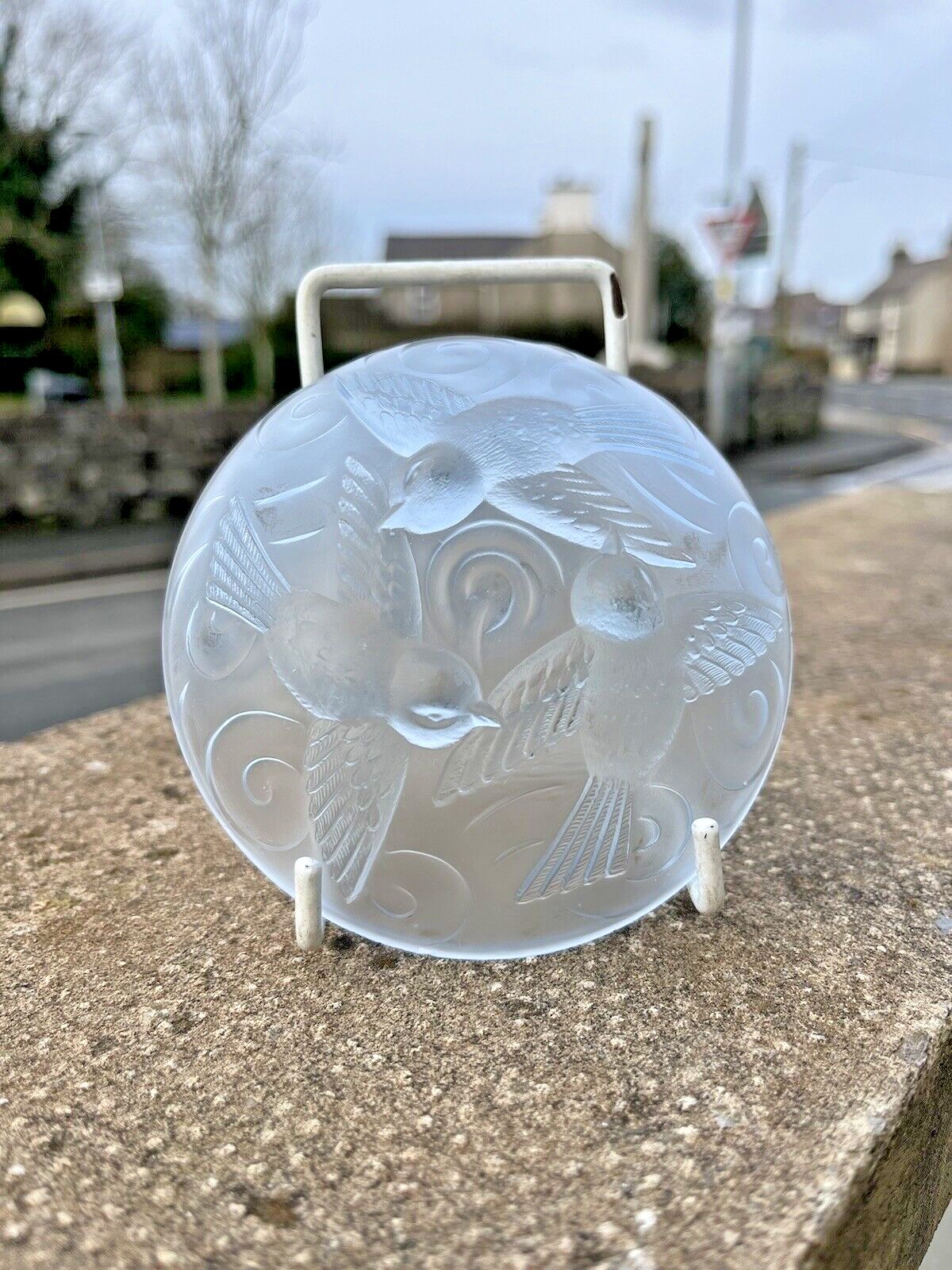 Lovely Art Deco French Frosted Blue Glass Sparrow Bird Dish Lalique Sabino Style photo for sale