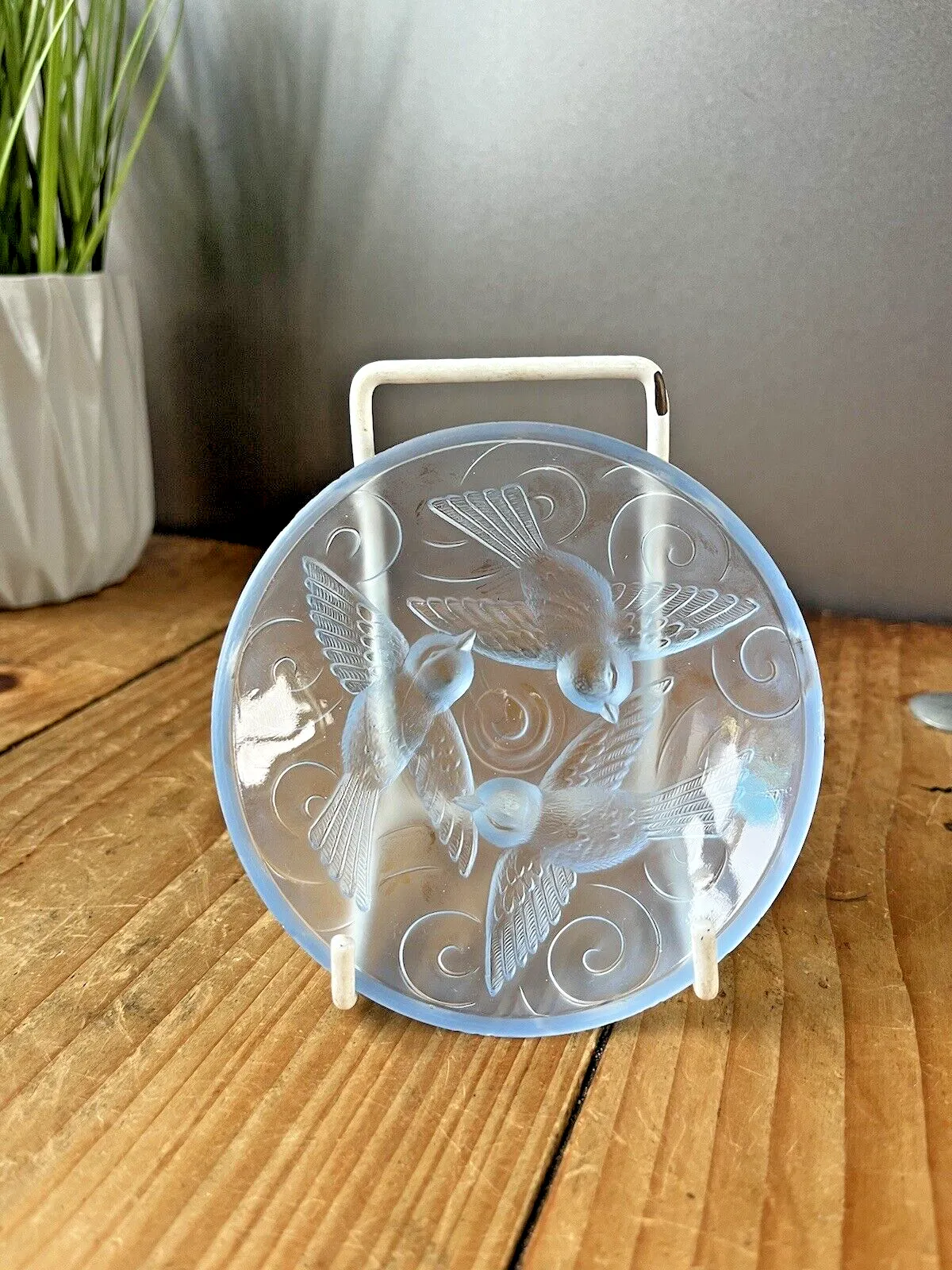 Lovely Art Deco French Frosted Blue Glass Sparrow Bird Dish Lalique Sabino Style photo buy