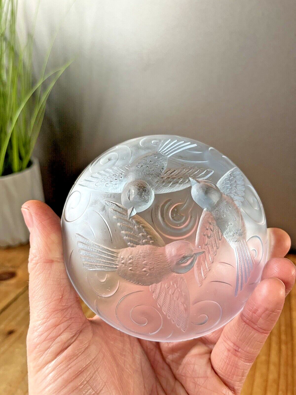 photo furniture Lovely Art Deco French Frosted Blue Glass Sparrow Bird Dish Lalique Sabino Style