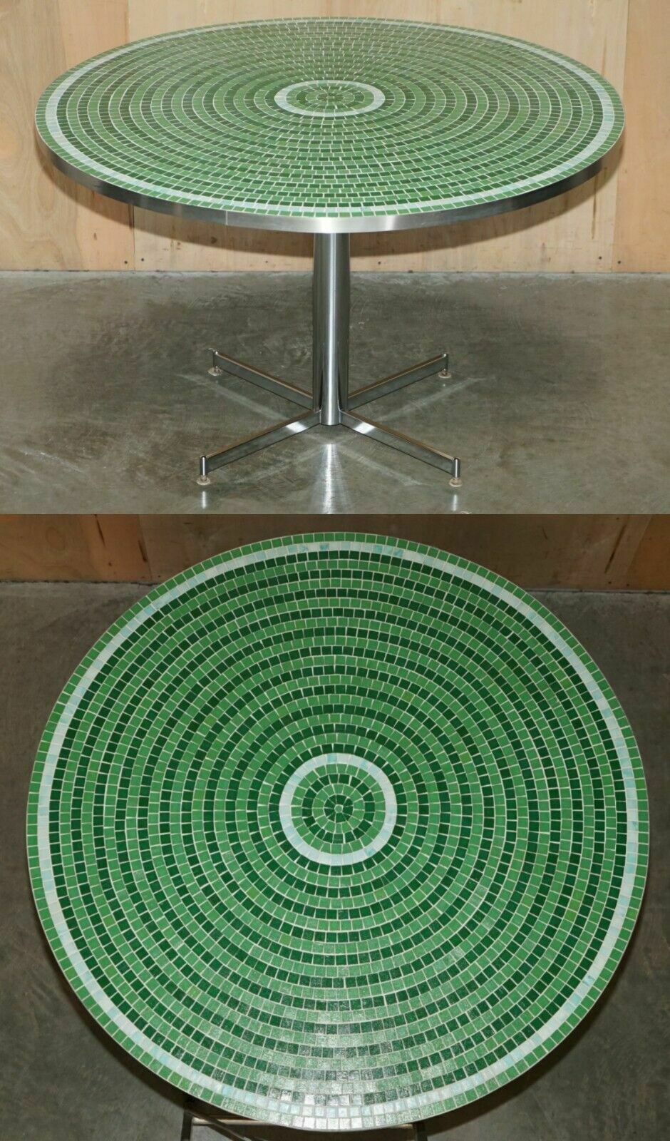 Circa 1960's Scandinavian Mid Century Modern Chrome Mosaic Tiled Dining Table