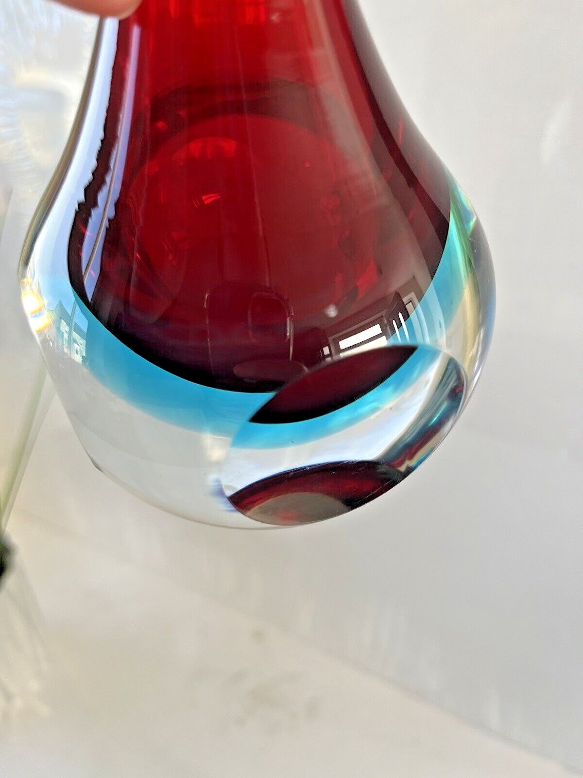 Home Decor Unusual Vintage Red & Blue Sommerso Round Faceted Glass Bud Vase Murano Style Cenedese Formia Oball 5th Avenue Fifth Ave photo
