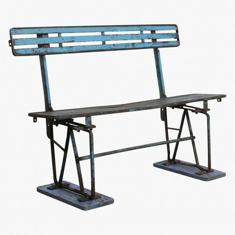 Antique Blue Train Station Bench photo furniture