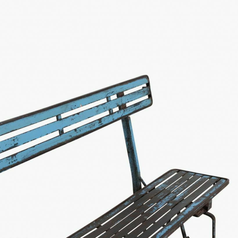 Antique Blue Train Station Bench photo for sale
