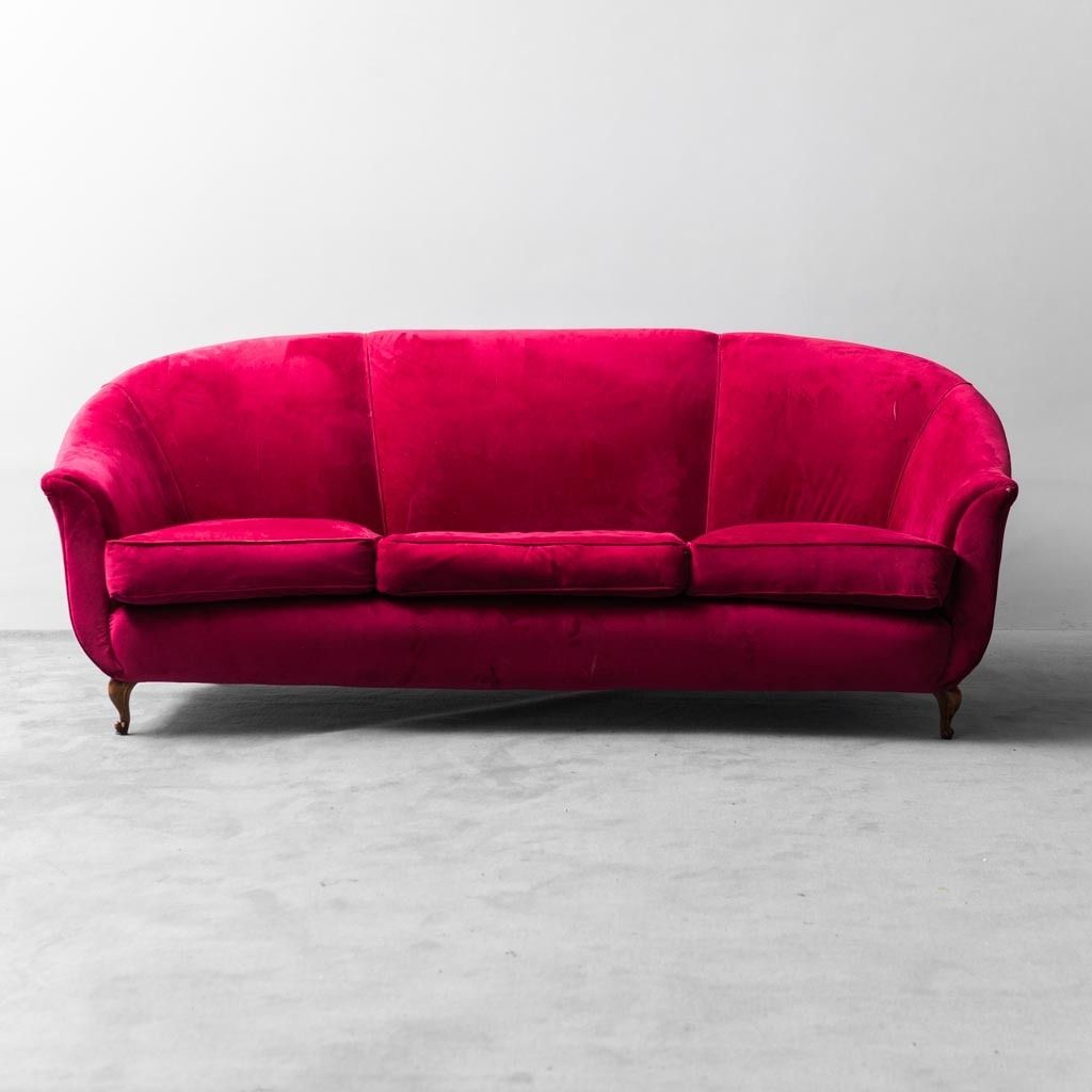 3 Seater Red Velvet Sofa From The 1950s, Modern Vintage