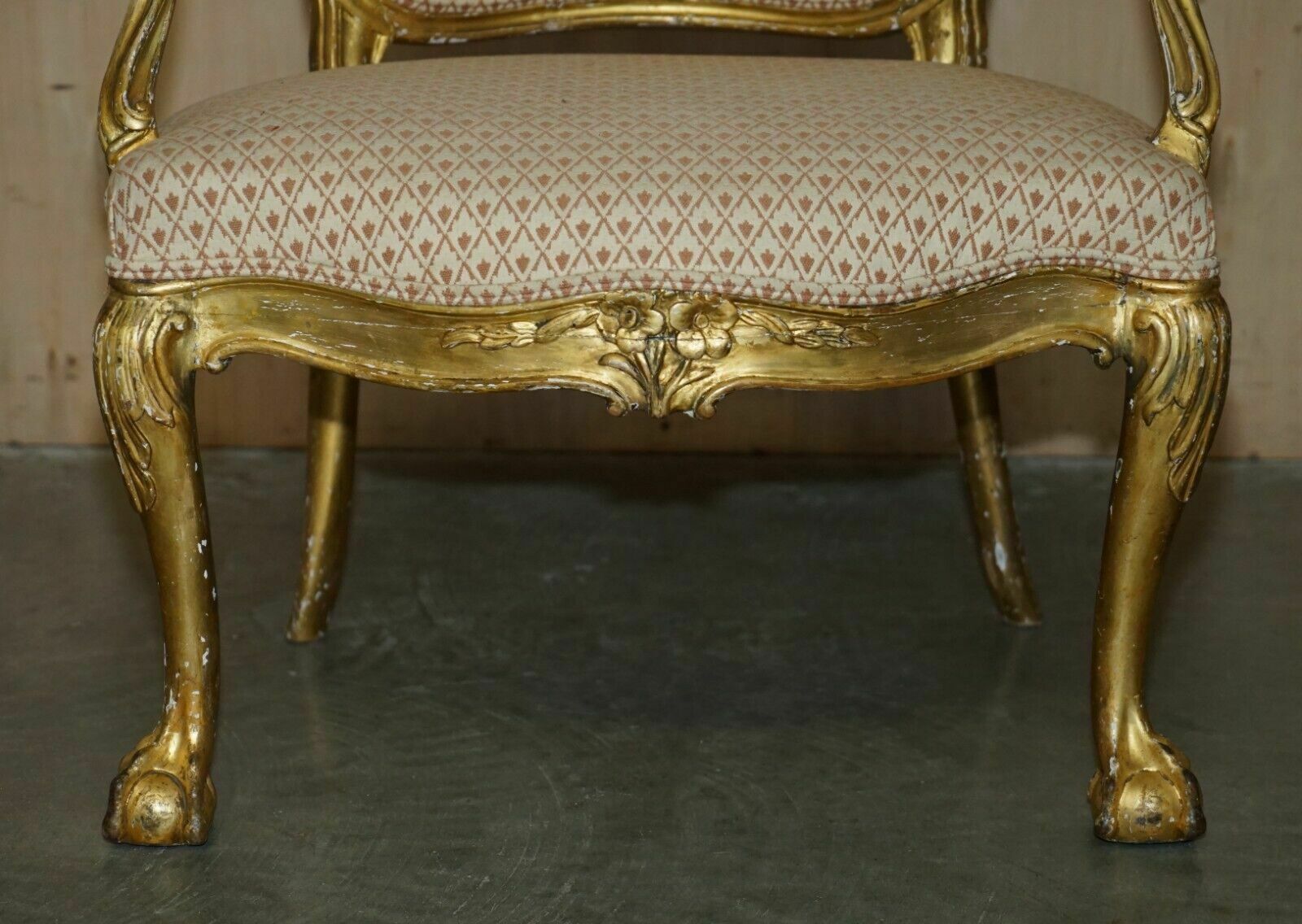 photo for sale Fine Gold Giltwood 18th Century Claw & Ball Feet Carved Antique Bergere Armchair