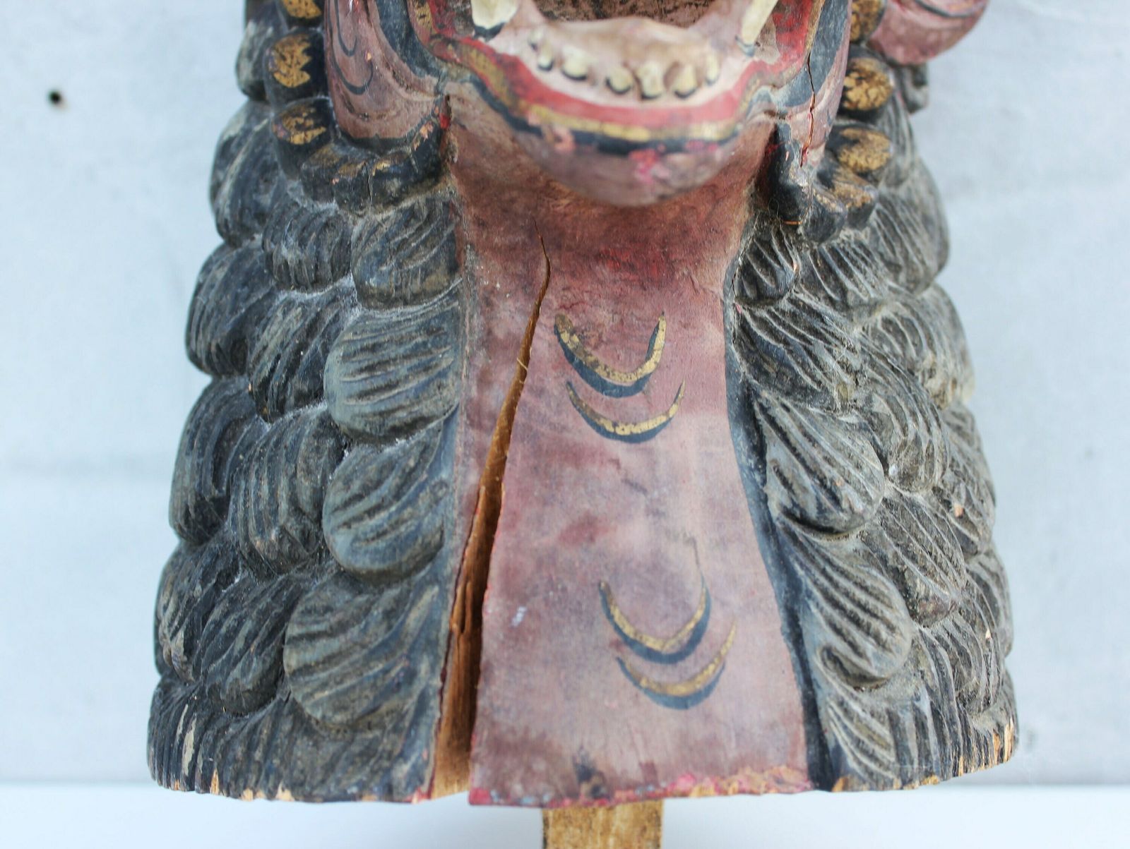 Tribal Hand Carved Barong Head, Wooden Balinese Singha , A Winged Lion, Figurine, Collectible Indonesian Art Decor photo 348.0