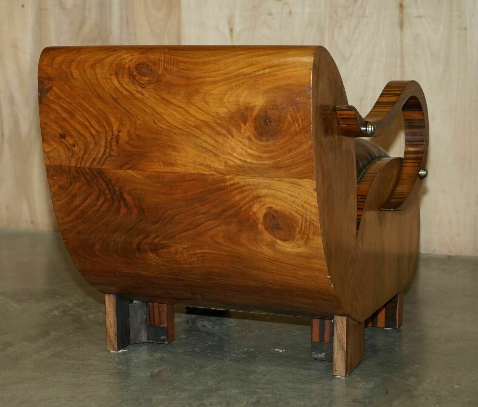 15000.0 Fully Restored Art Deco Circa 1920's Zebrano Brown Leather Sofa Armchair Suite photo