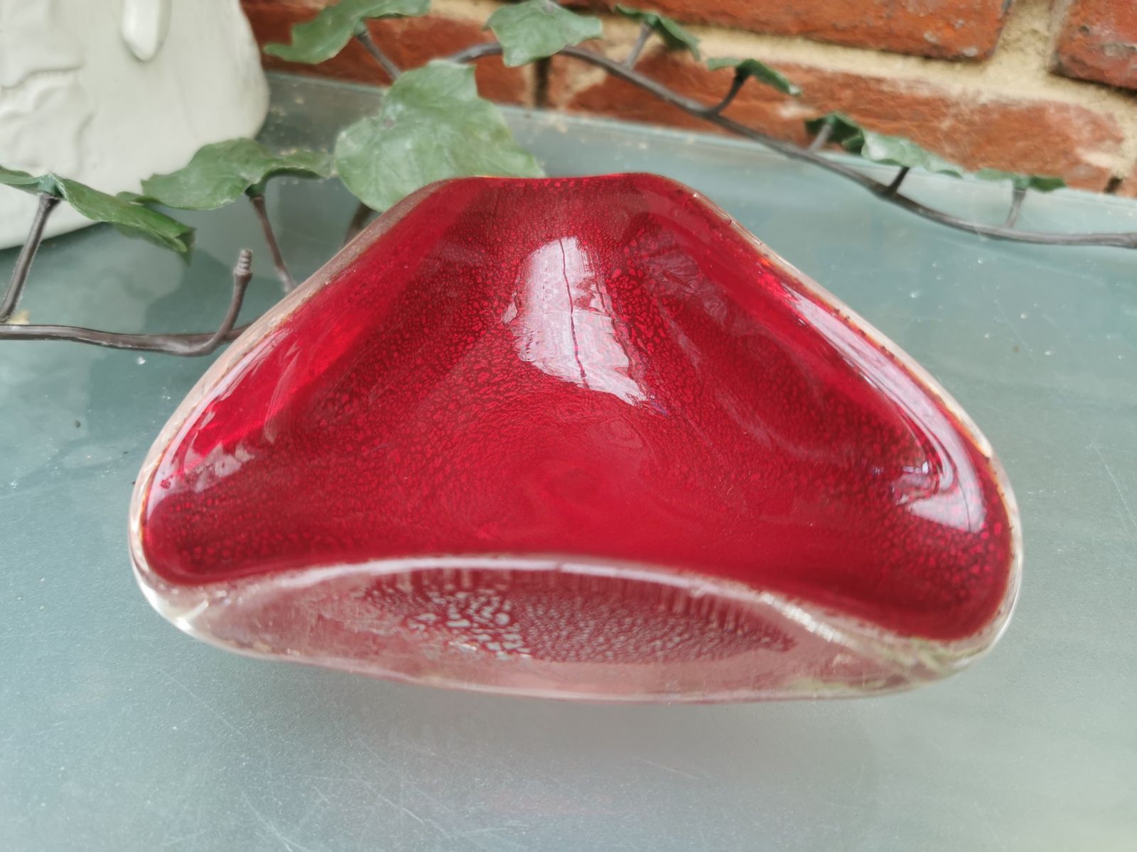 Mid Century Murano Barbini Red Bowl With Silver Leaf photo 50.0
