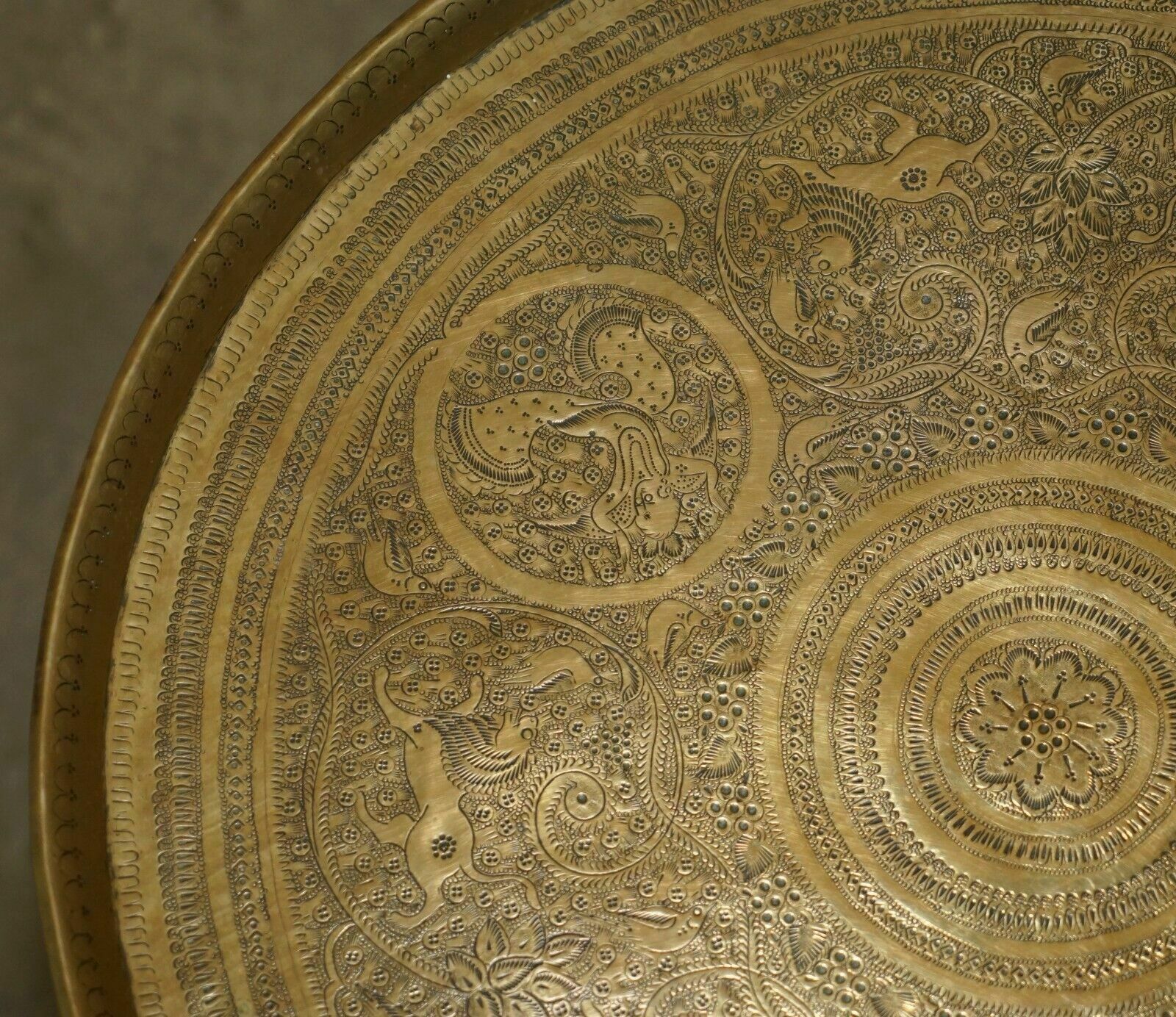photo furniture Antique Hand Carved Liberty's London Moroccan Folding Tray Table Zodiac Etchings