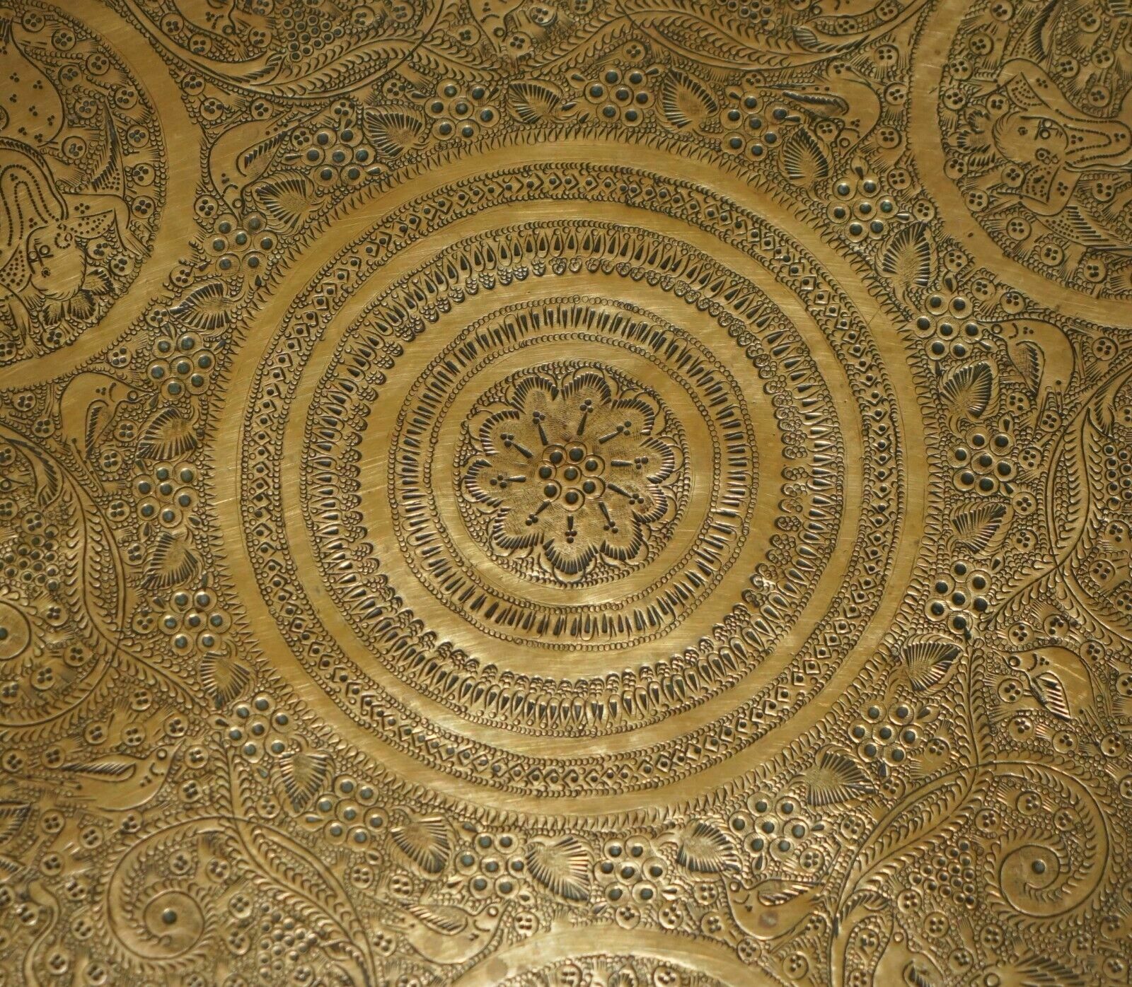 Furniture Antique Hand Carved Liberty's London Moroccan Folding Tray Table Zodiac Etchings photo