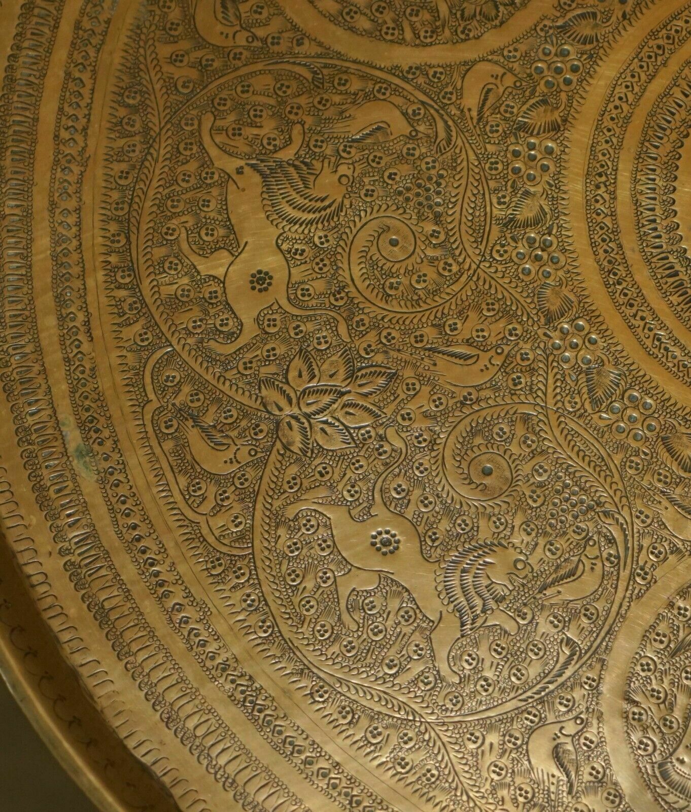 photo vinterior Antique Hand Carved Liberty's London Moroccan Folding Tray Table Zodiac Etchings
