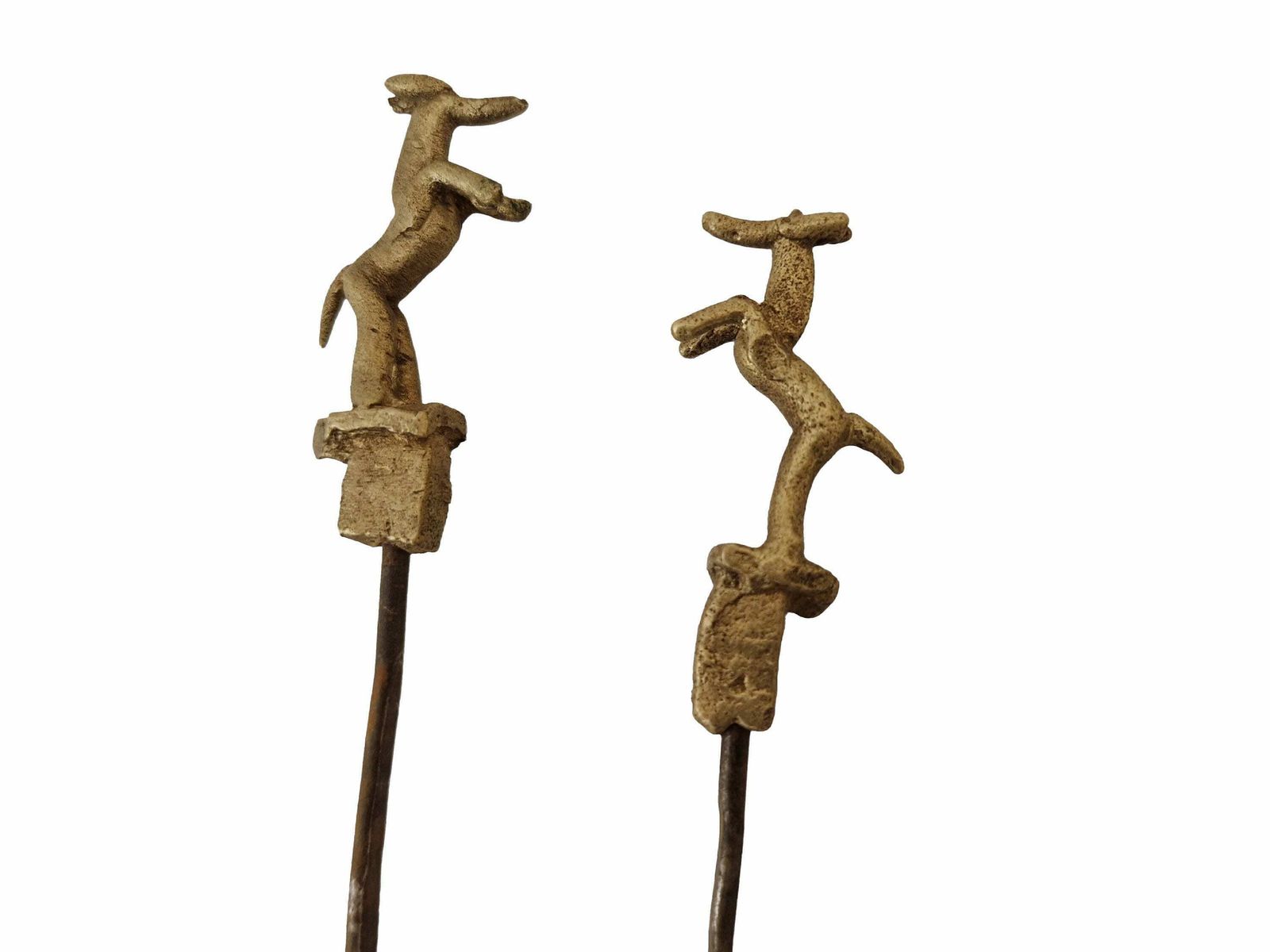 Akan Ashanti Bronze Meat Skewer Bbq Sticks With Antelope Figurine, Set Of 6, Collectible African Tribal & Folk Decor photo buy