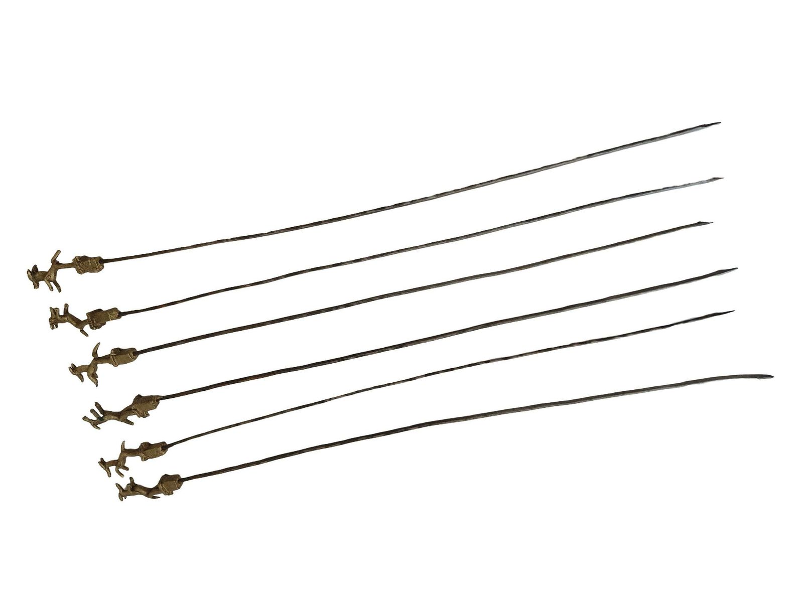 photo for sale Akan Ashanti Bronze Meat Skewer Bbq Sticks With Antelope Figurine, Set Of 6, Collectible African Tribal & Folk Decor