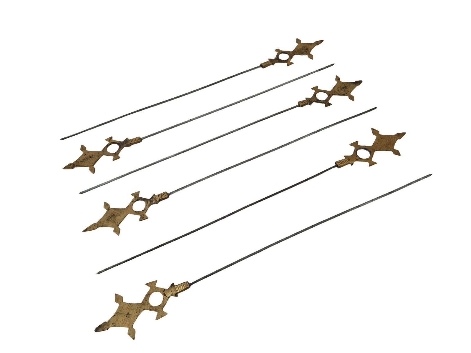 Akan Ashanti Bronze Meat Skewer Bbq Sticks With Geometric Cross Figurine, Set Of 6, Collectible African Tribal & Folk Decor photo Home Decor