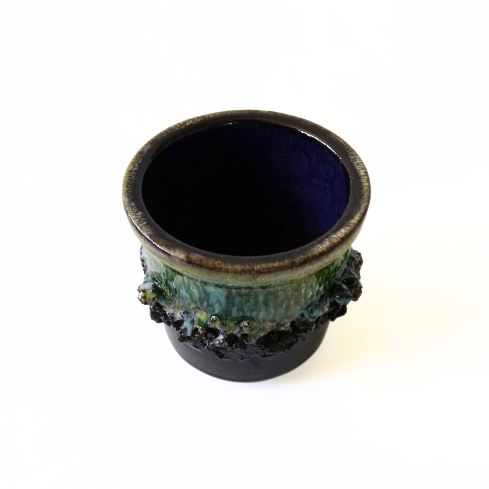 Vintage Handmade Small Pot/Vase In Green/Brown From Glit Sweden Mid Century photo for sale