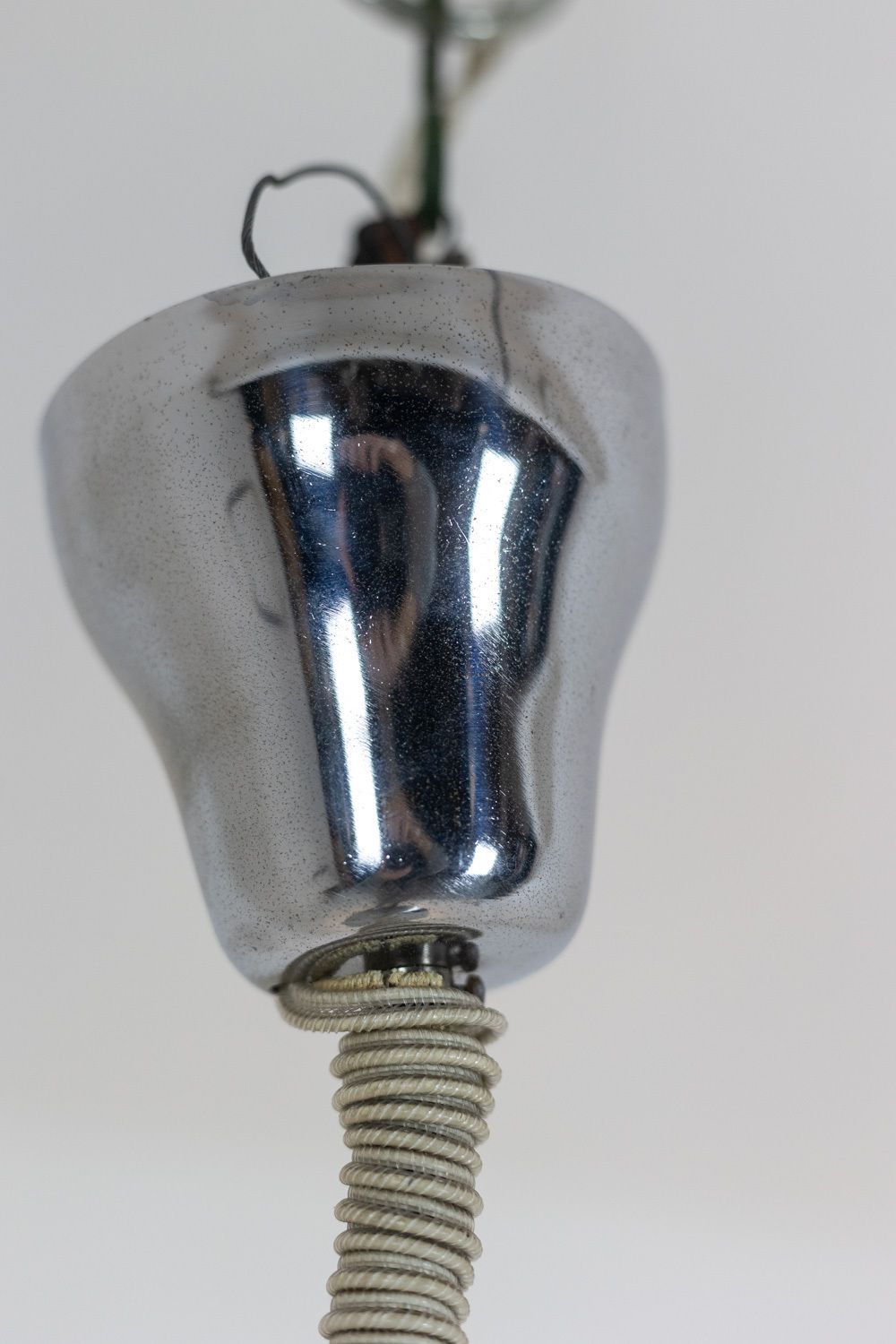 Industrial Style Pendant Light In Brushed And Opaline Metal. 1970s. photo for sale