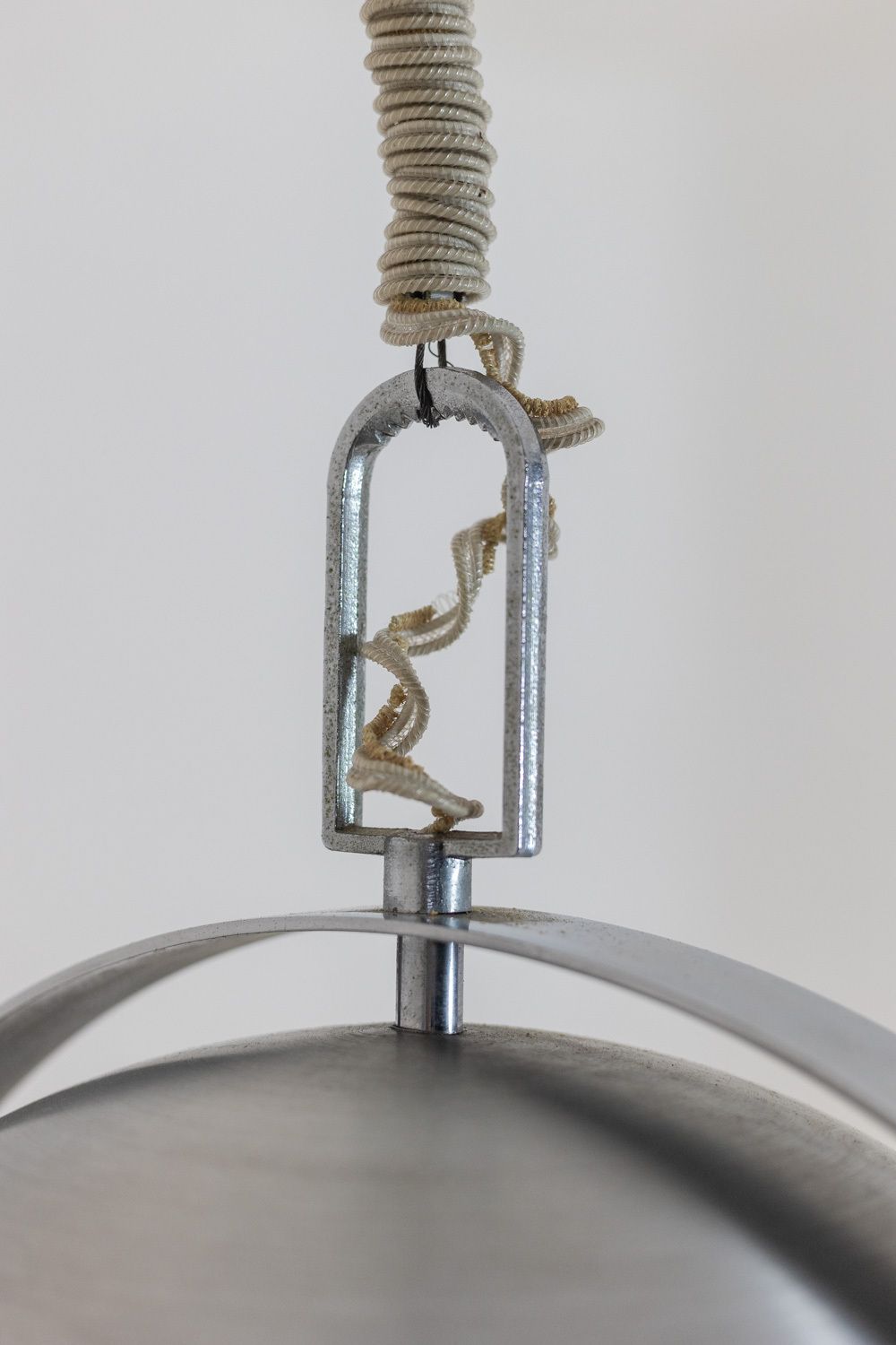 Industrial Style Pendant Light In Brushed And Opaline Metal. 1970s. photo vinterior
