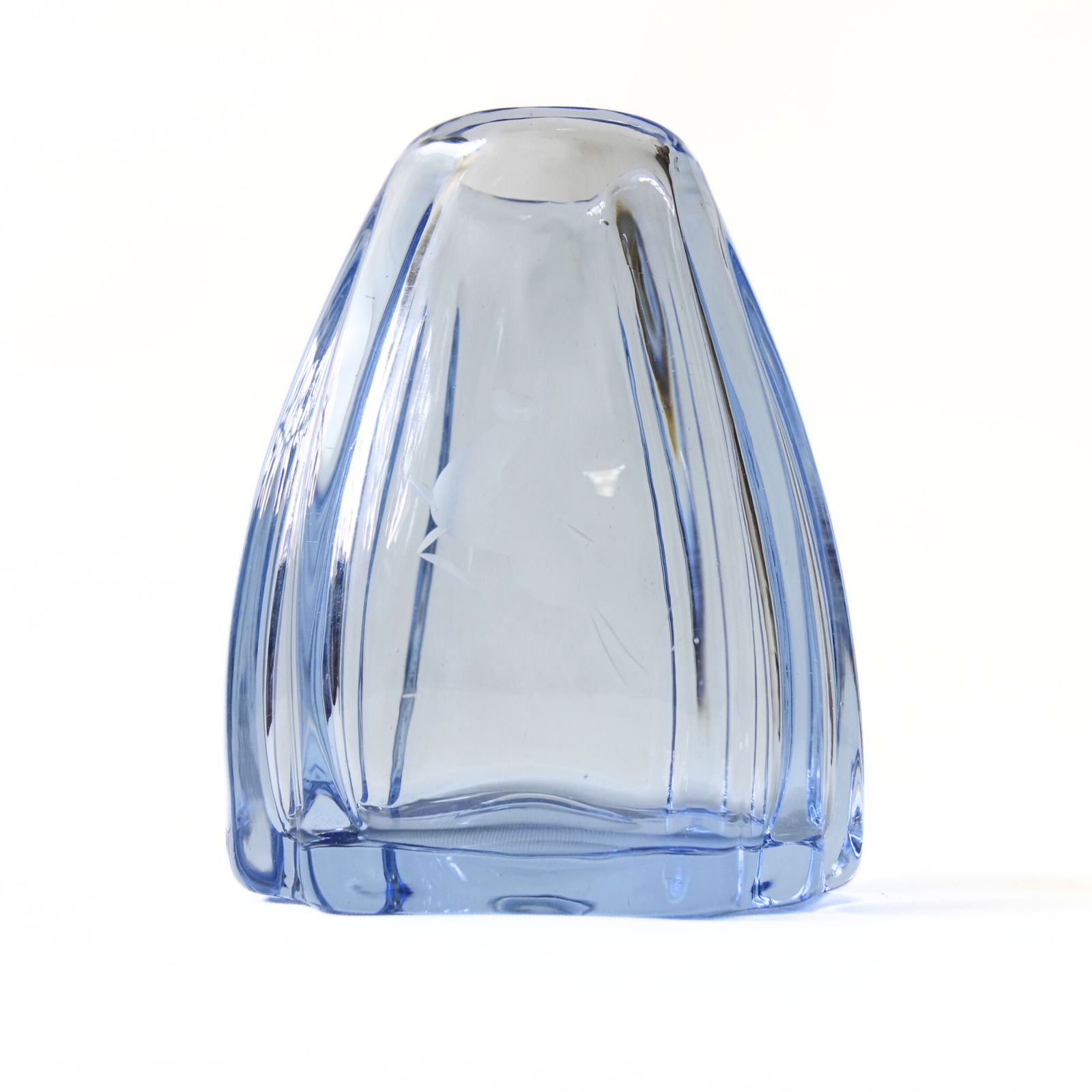 Vintage Light Blue Glass Vase With Engravings Early 1900s