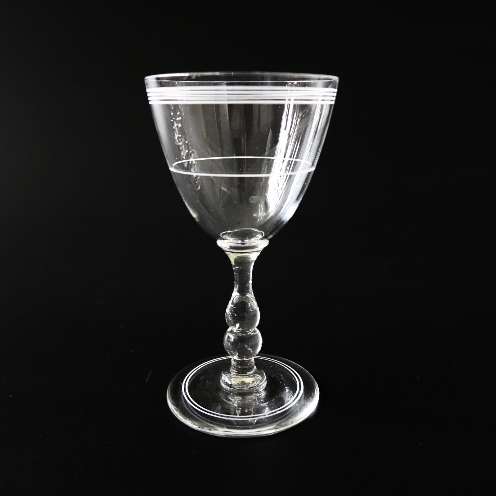 Vintage Large Snaps Glass On High Foot With Engraved Ribbon. From Sweden. Set Of Six.
