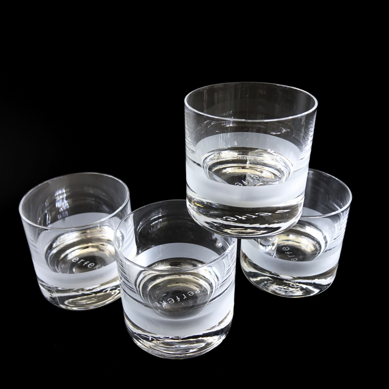 Unique Whiskey Glass With Frosted Ribbon "Perfekt" From Skruf Mid Century. Set Of Four. photo for sale