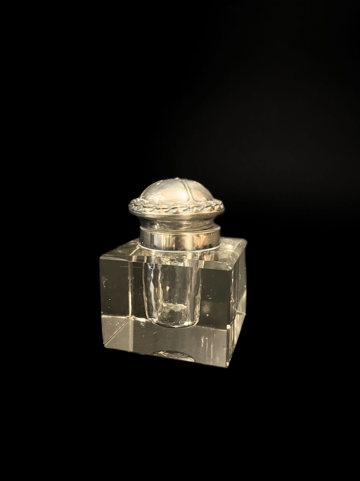 Antique Stunning Ink Cup In Crystal And Silver Plated Lid From Sweden Ea photo vinterior