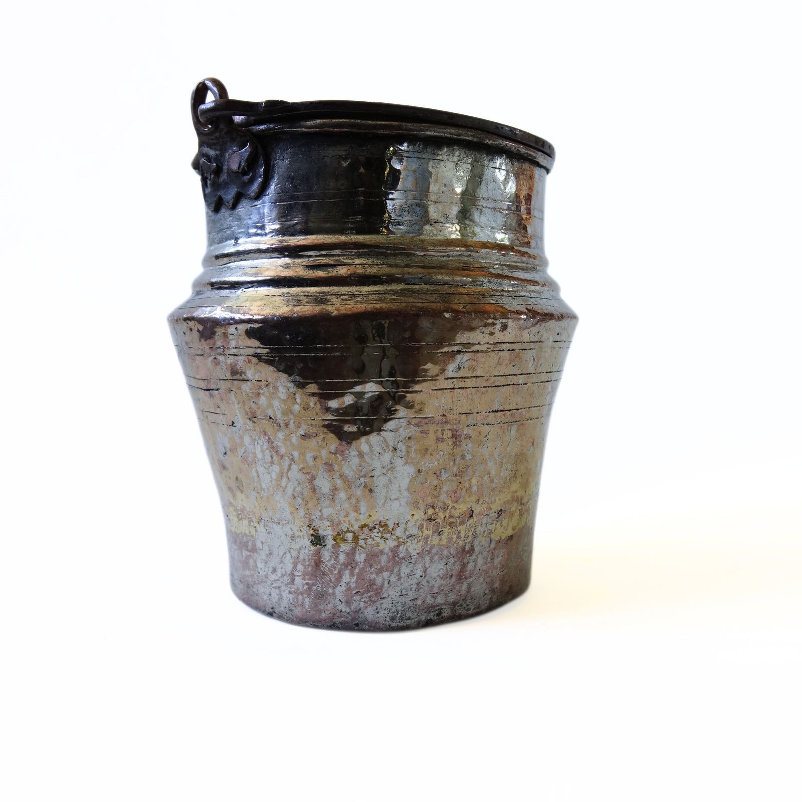 Vintage Metal Pot With Handle With Stunning Patina From Sweden Early 1900s