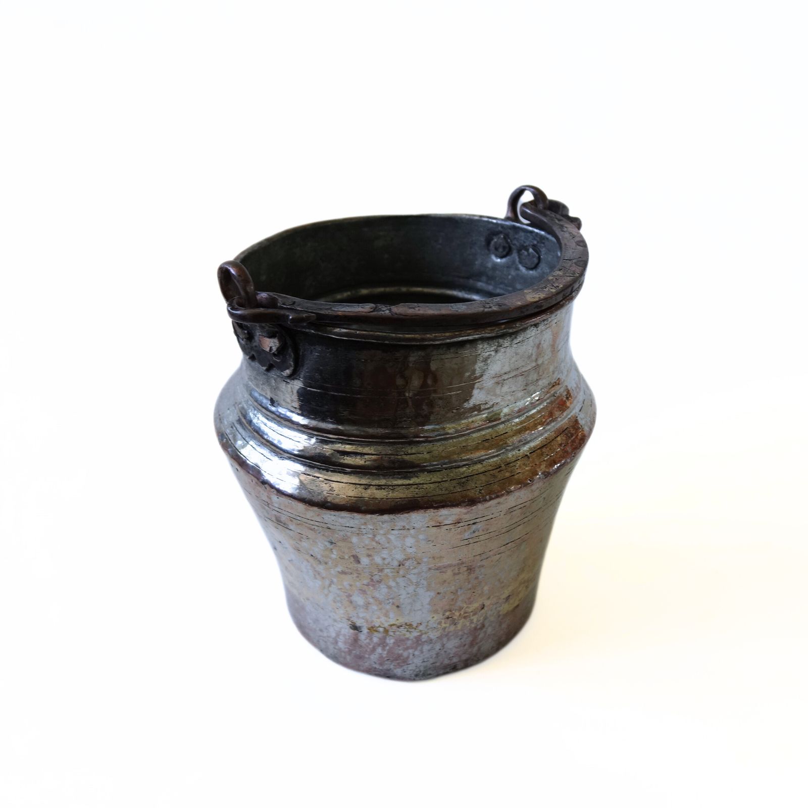 Vintage Metal Pot With Handle With Stunning Patina From Sweden Early 1900s photo furniture