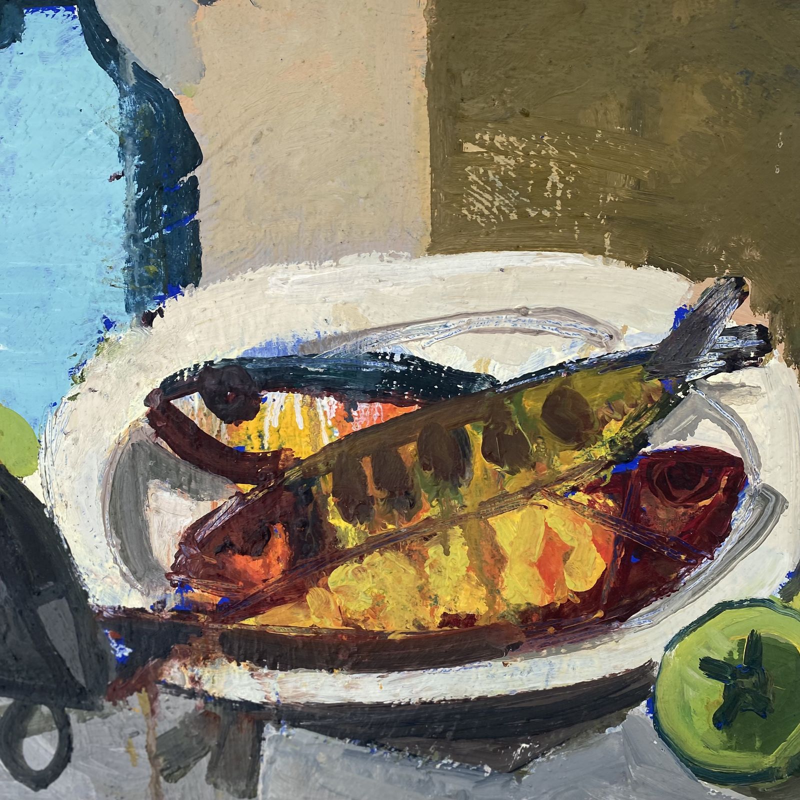 Swedish Still Life Painting Of Fish With Pears By Hans Larsson photo furniture