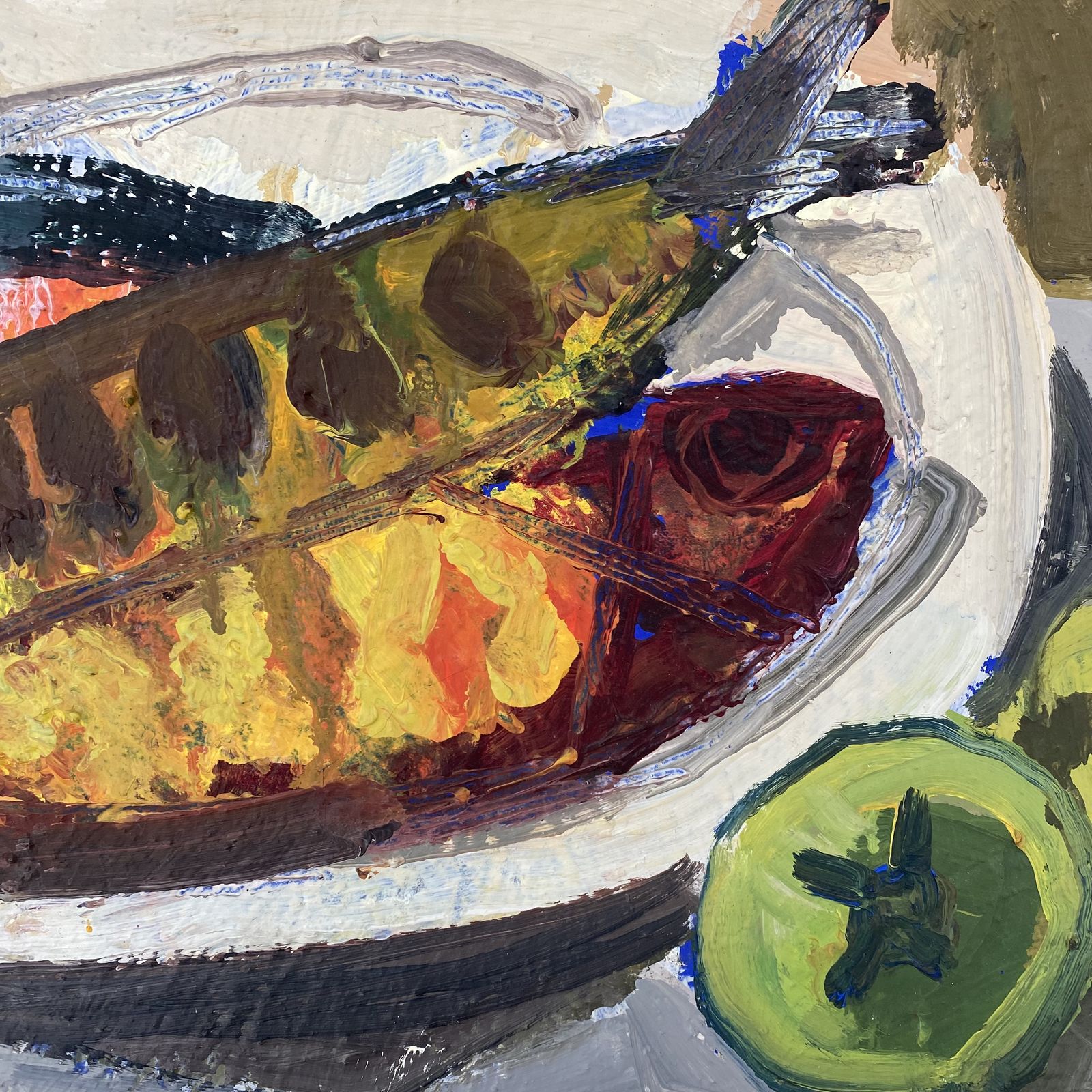 Swedish Still Life Painting Of Fish With Pears By Hans Larsson photo Art