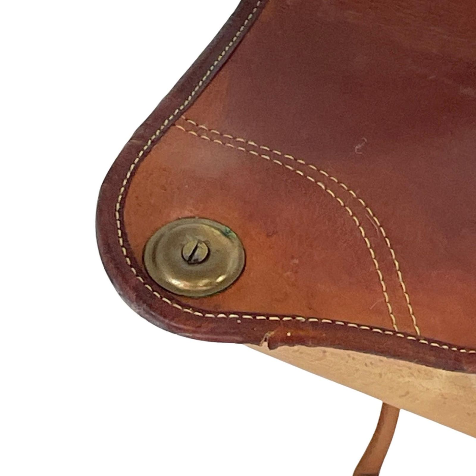 Hunting Chair   Foldable Tripod Stool   Wood And Leather Upholstery   Military Campaign Style   Dark Brown photo vinterior