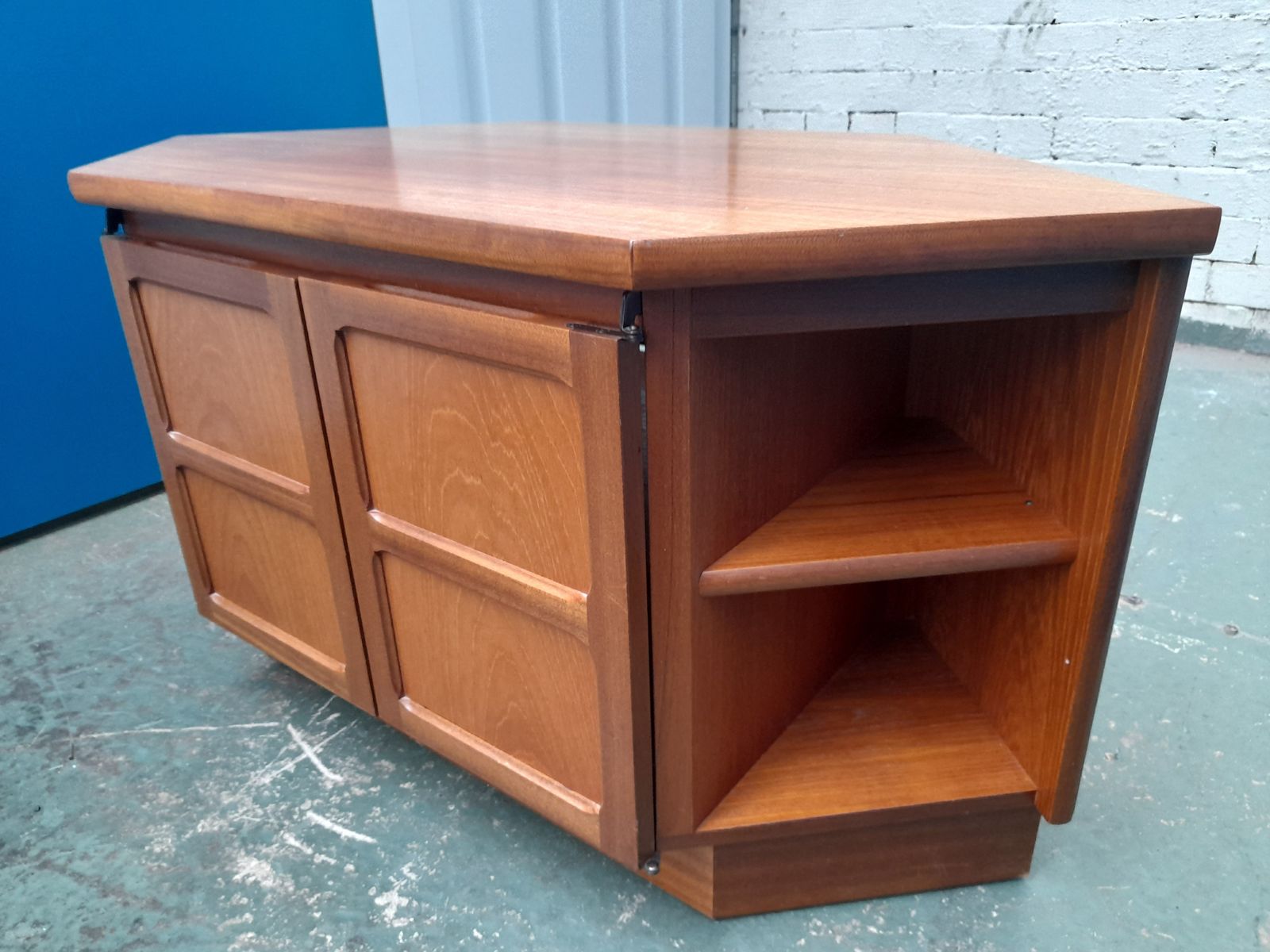 Nathan Corner Tv Unit Stand Mid Century Vintage Teak Cabinet photo for sale