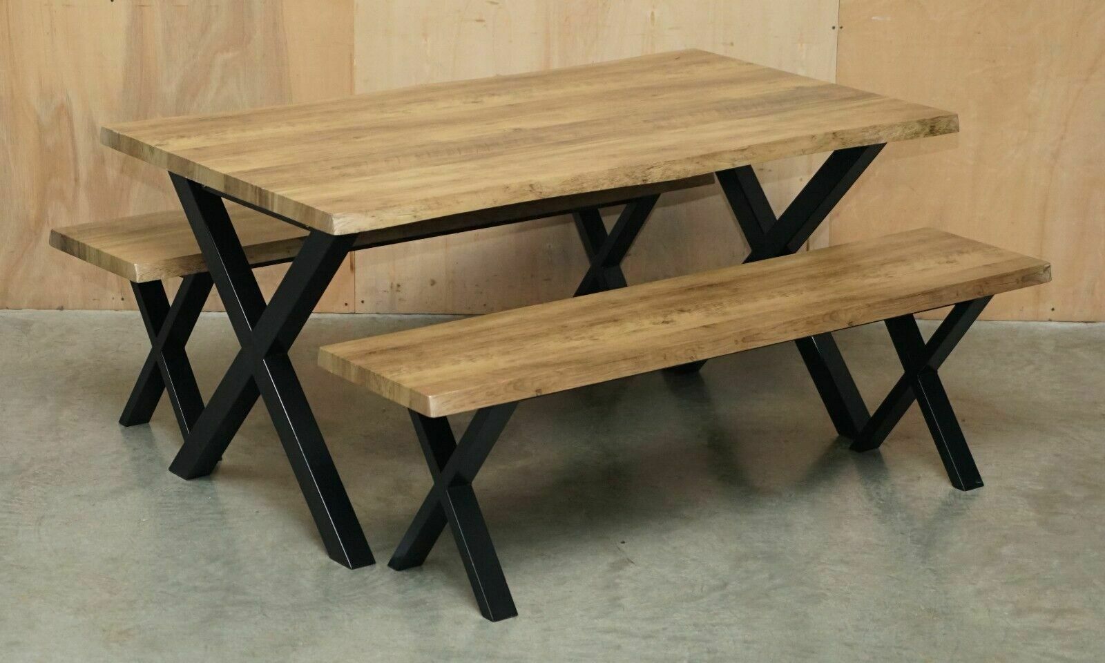 Decorative Contemporary X Framed Dining Table & Benches Part Of A Dining Suite