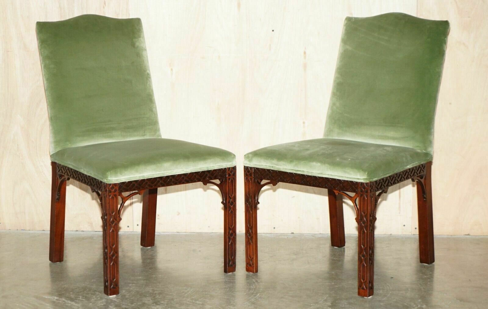 Sublime Pair Of Antique Victorian Thomas Chippendale Ornately Carved Side Chairs photo furniture