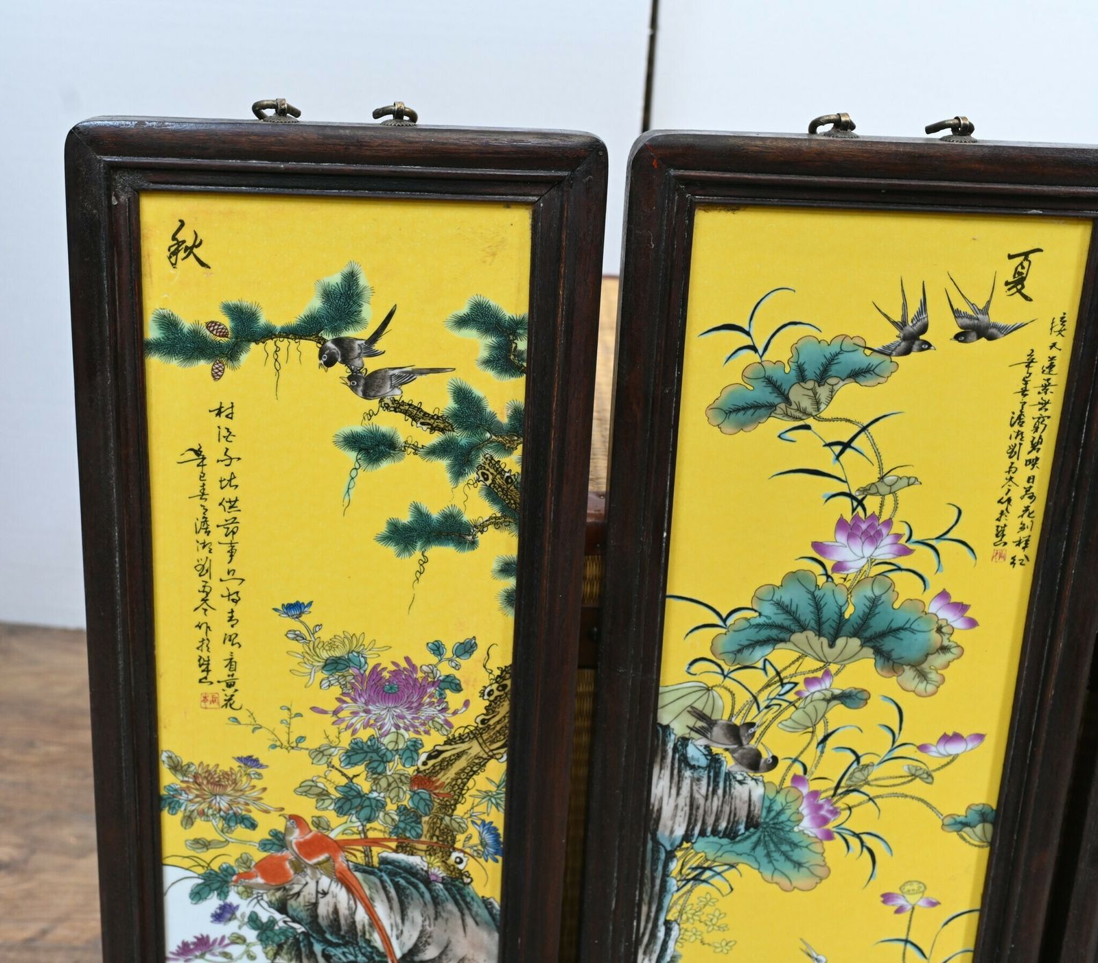 Set Chinese Porcelain Plaques Cranes Famille Jaune Potter photo furniture