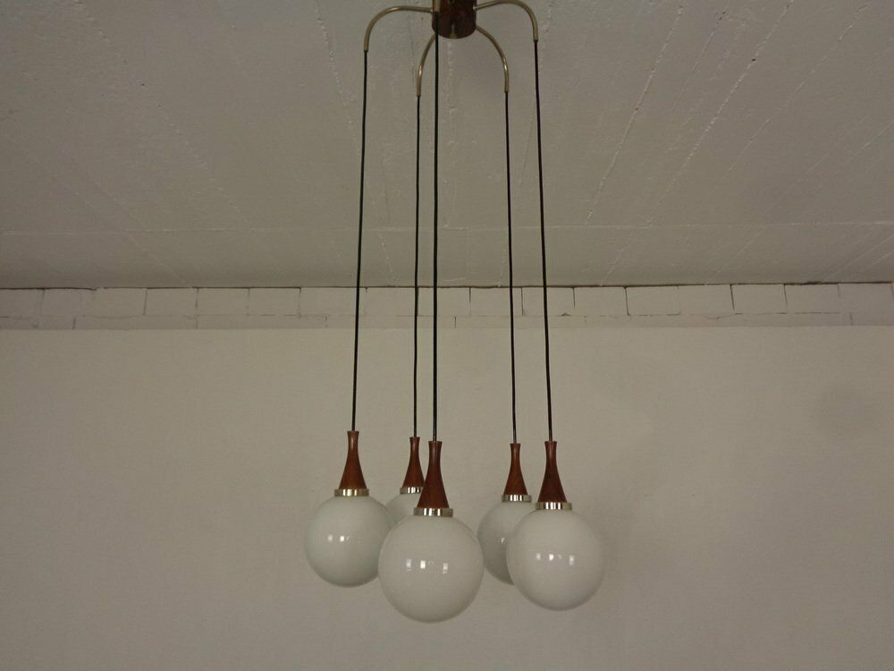 Danish Glass And Rosewood Cascade Ceiling Lamp, 1960s photo furniture