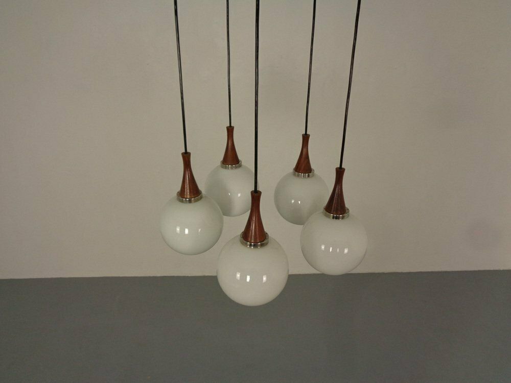 Danish Glass And Rosewood Cascade Ceiling Lamp, 1960s photo Lighting