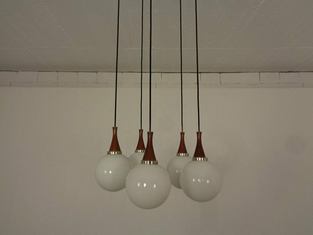 Danish Glass And Rosewood Cascade Ceiling Lamp, 1960s photo vinterior