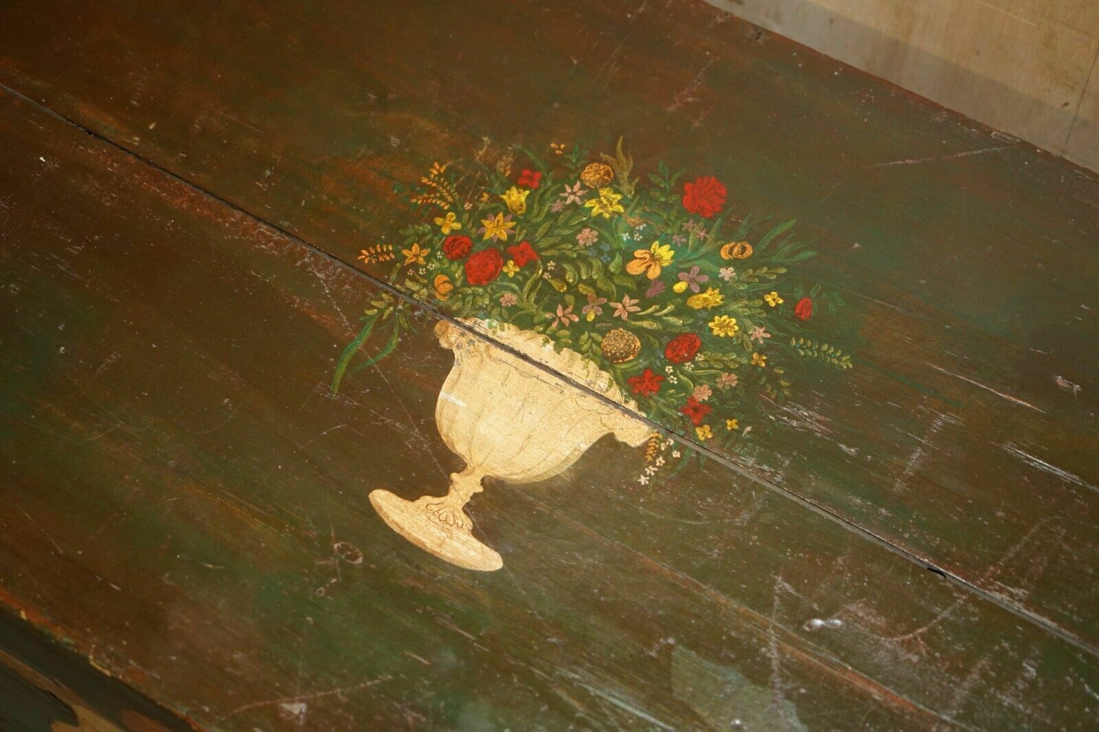 photo for sale 1860 Italian Original Paint Extra Large Storage Trunk Or Chest Cherub Paintings