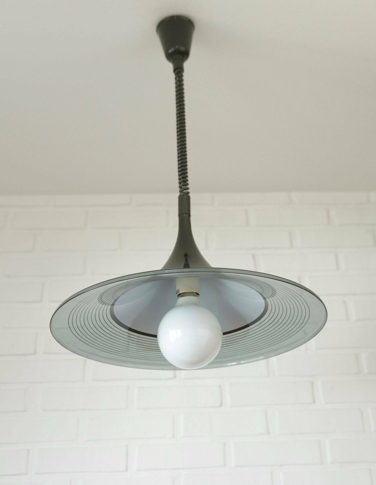 Vintage Hanging Lamp / Space Age / Black Plastic Trumpet / Meblo Albatros / Pendant Light / Mcm Light Fixture / 1970's Yugoslavia photo buy