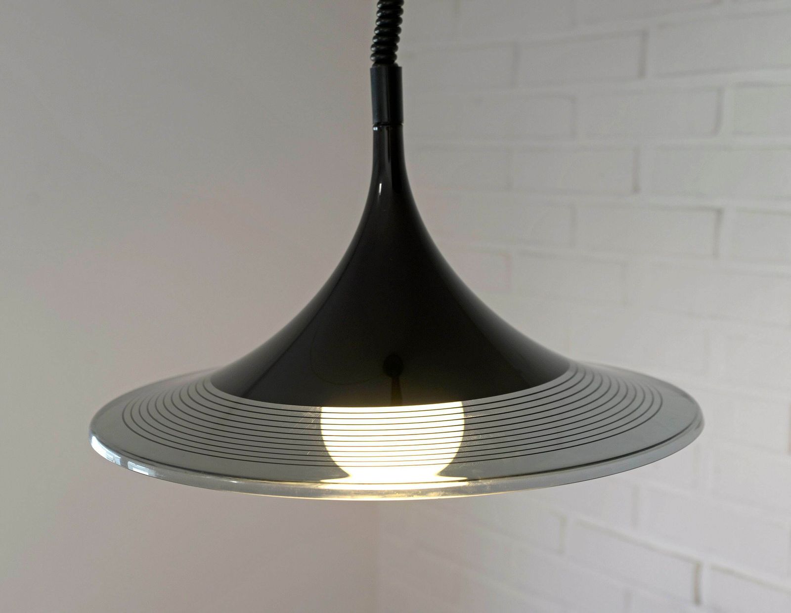 Vintage Hanging Lamp / Space Age / Black Plastic Trumpet / Meblo Albatros / Pendant Light / Mcm Light Fixture / 1970's Yugoslavia photo vintage