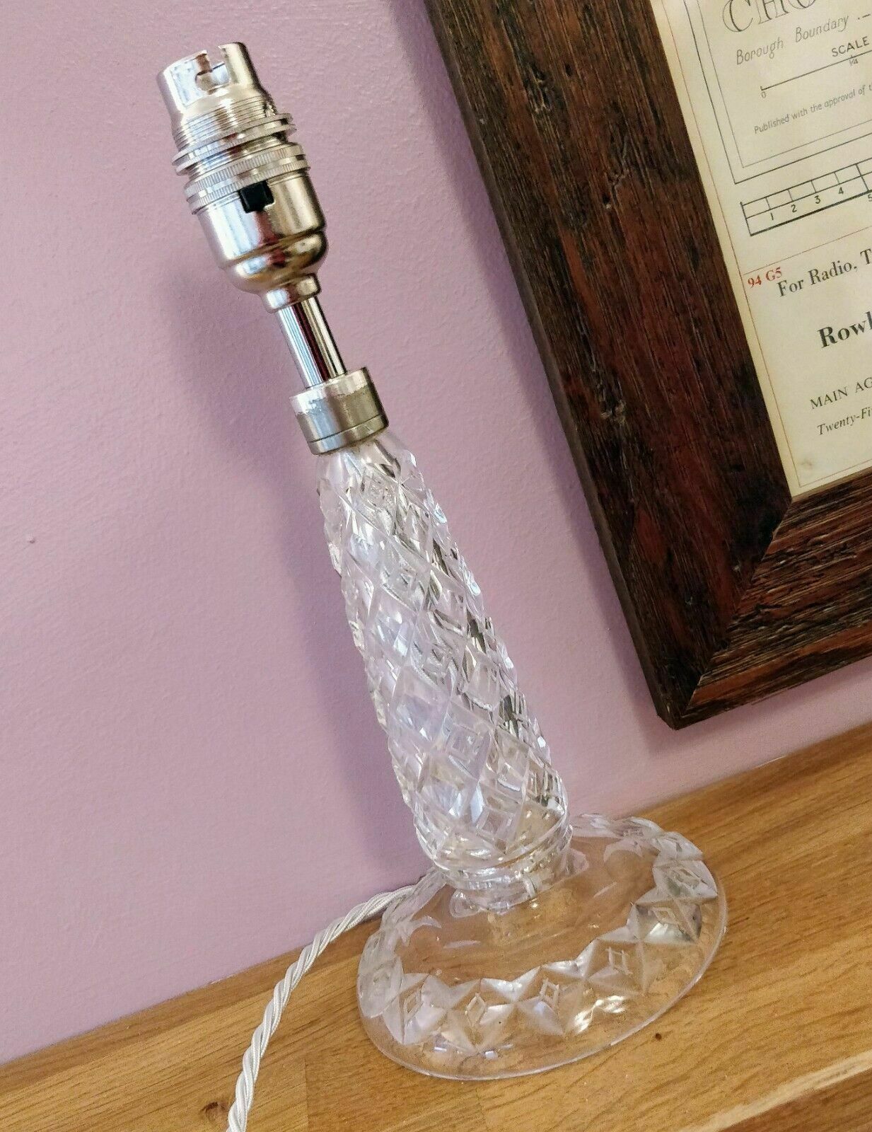 Original Art Deco Period Antique Cut Glass Table Lamp Rewired Pat Tested