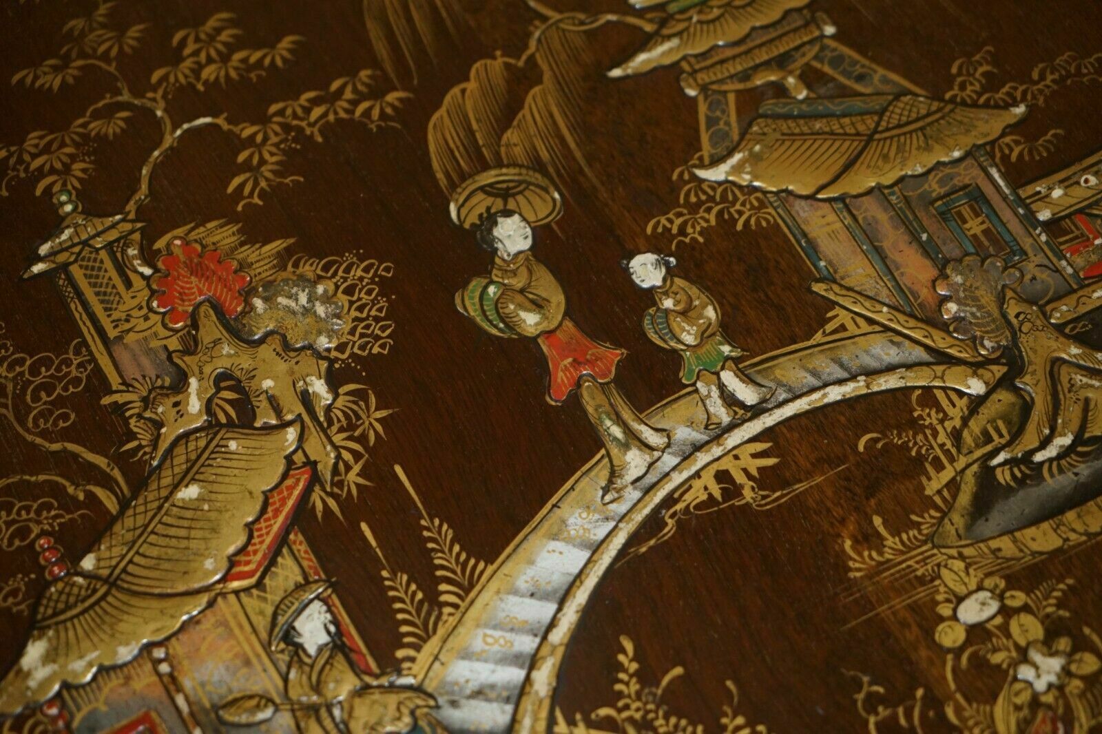 Furniture Antique Circa 1900 Chinese Chinoiserie Tilt Top Side End Table Claw & Ball Feet photo