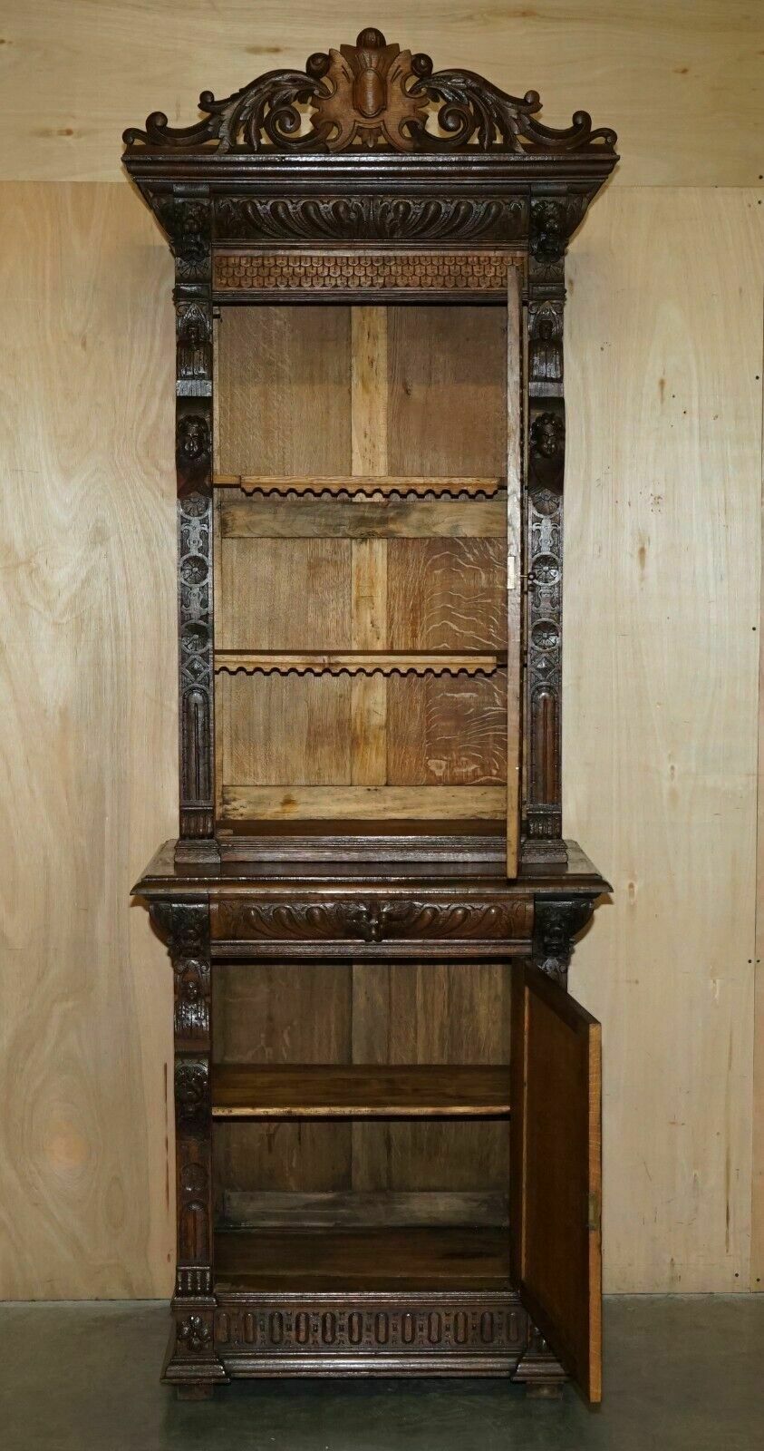 photo buy Pair Of Antique Victorian 1880 Continental Jacobean Gothic Revival Bookcases